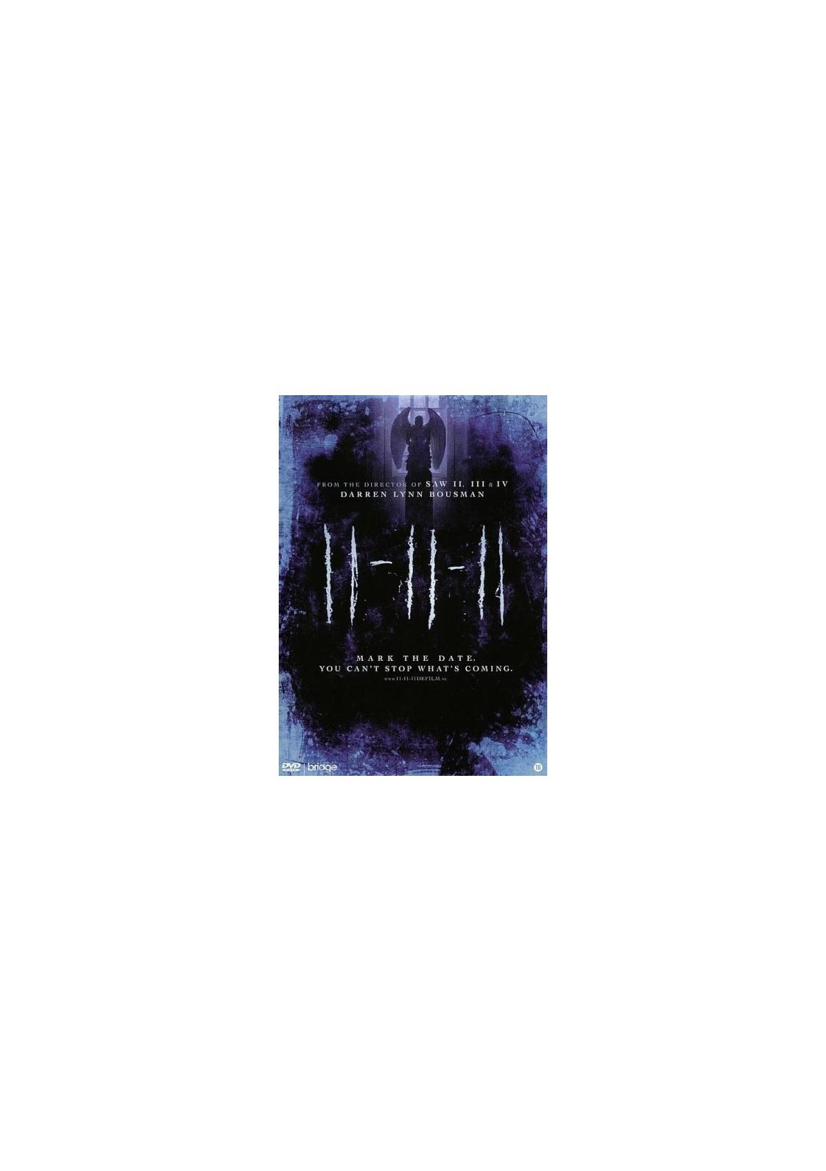 Affiche du film 11-11. Lignes verticales, fond bleu et texte du titre.