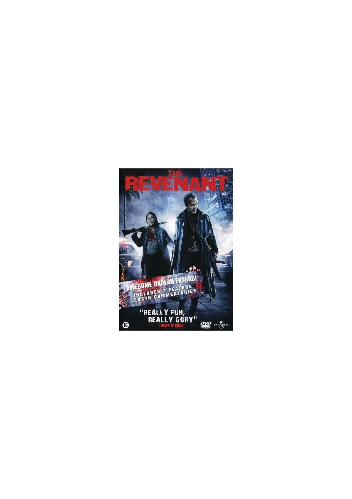 Filmposter. Twee mannen met wapens en de tekst The Revenant.
