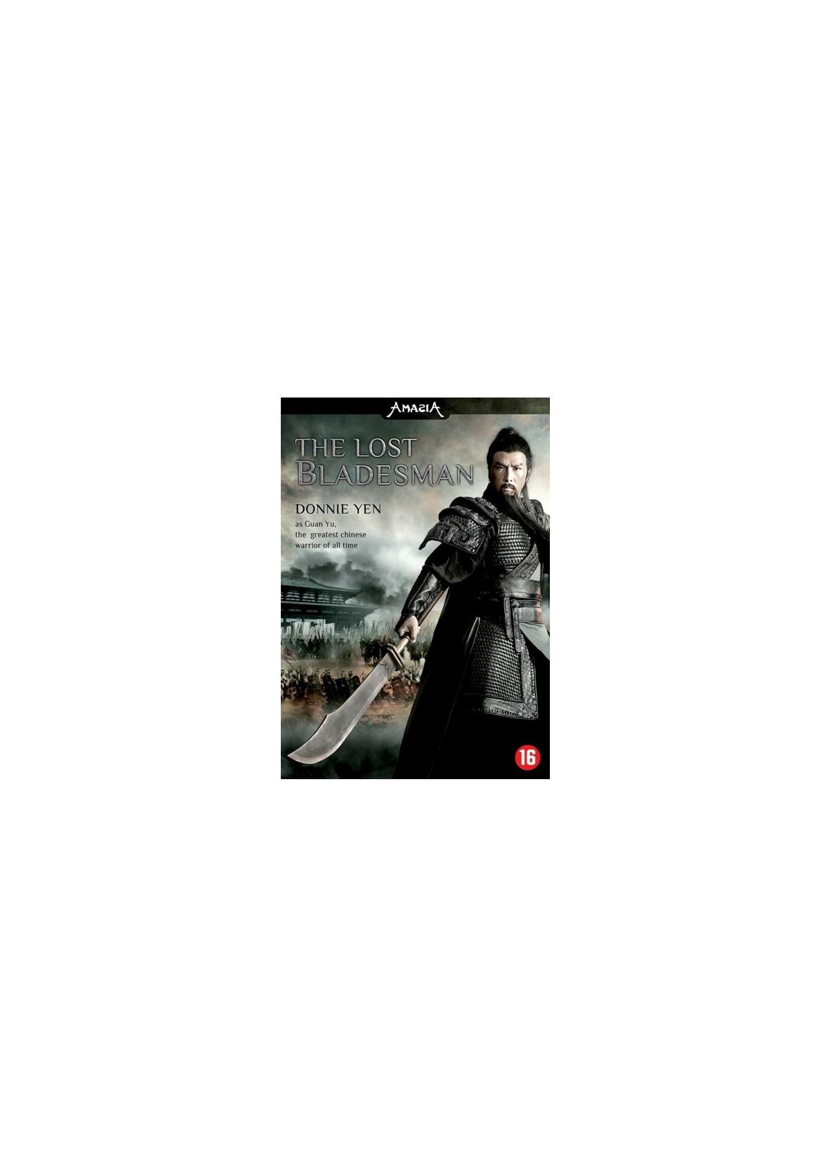 Couverture du film The Lost Bladesman. Un homme avec une épée. Fond sombre.