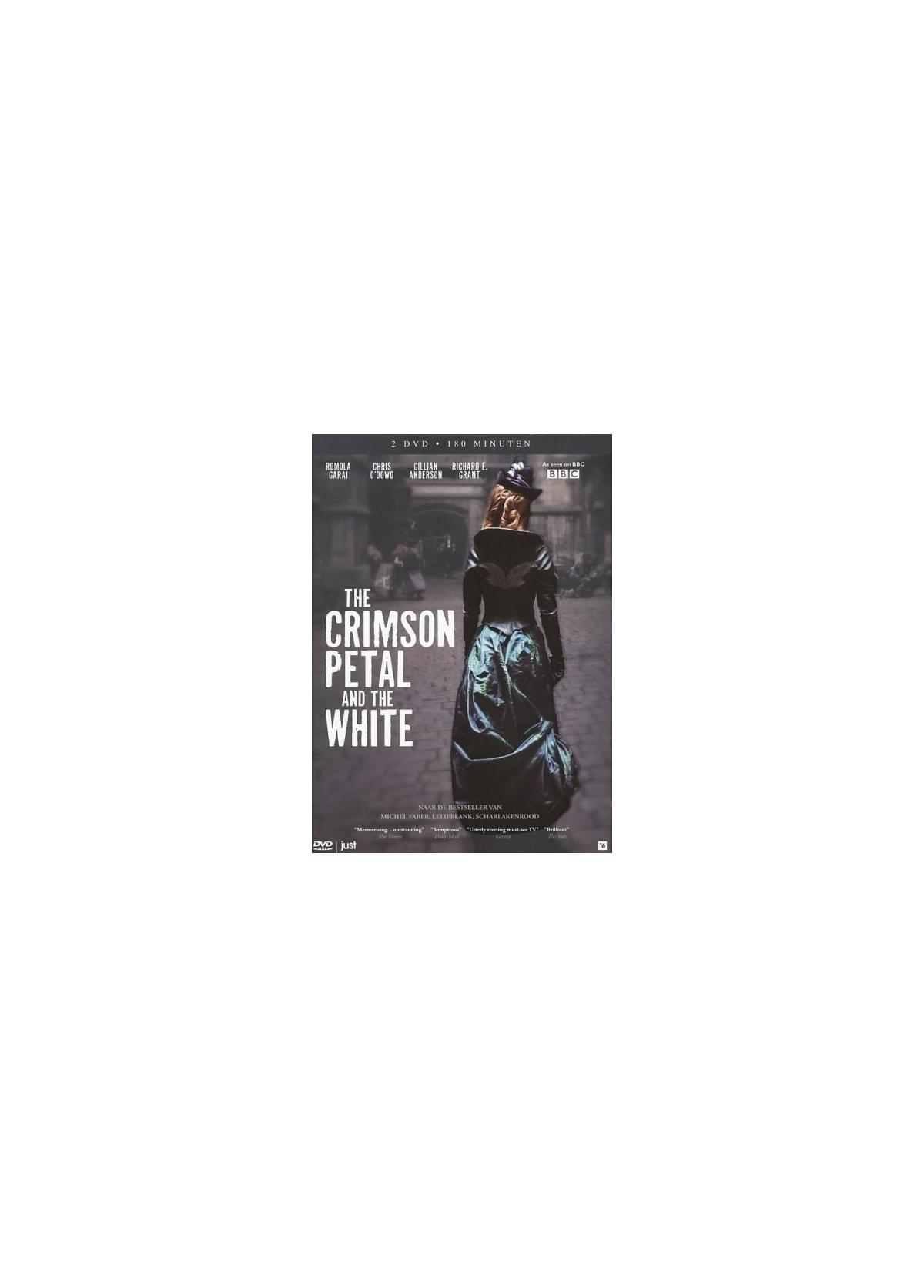 Couverture de film avec une femme en robe. Titre : The Crimson Petal and the White. Comprend un logo BBC.