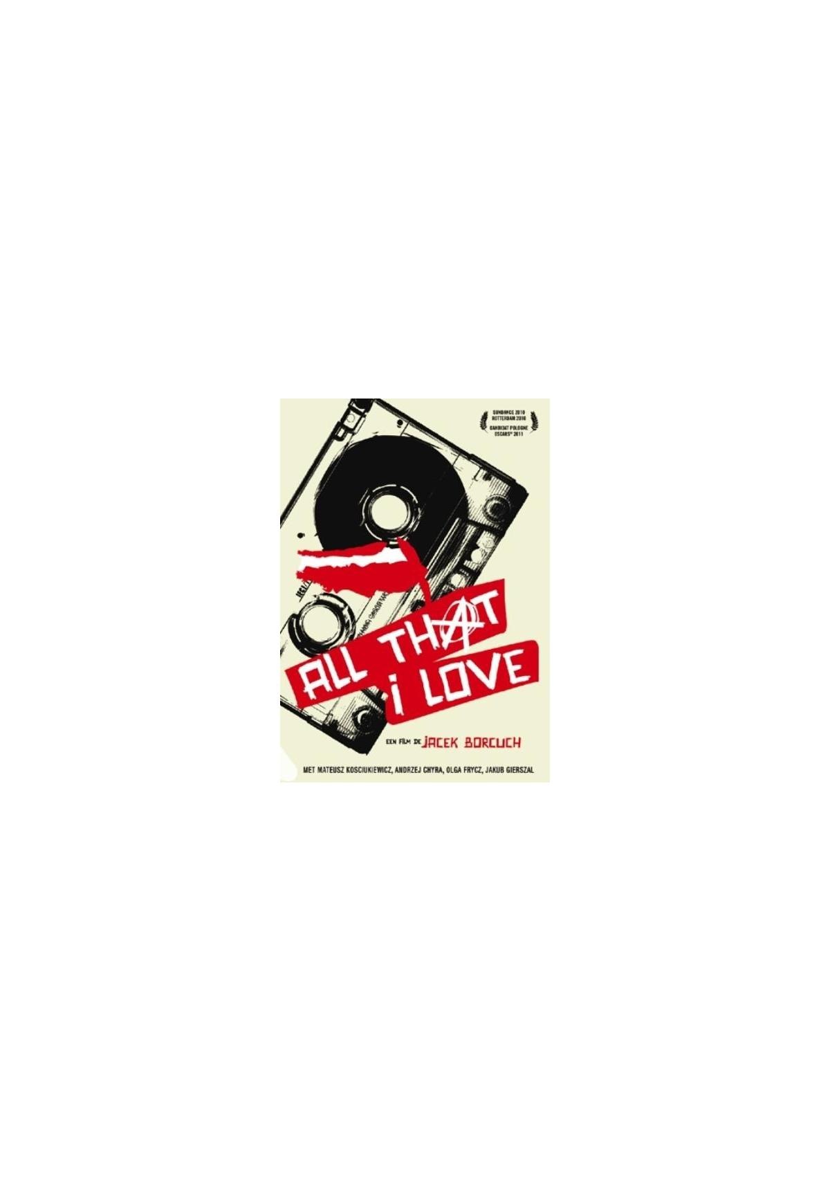 Couverture DVD de "All That I Love". Image d'une cassette avec une section rouge et une marque de rouge à lèvres.