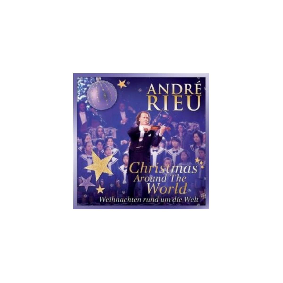 Pochette d'album avec un homme jouant du violon. Titre : Christmas Around The World. Comprend une foule et une étoile.