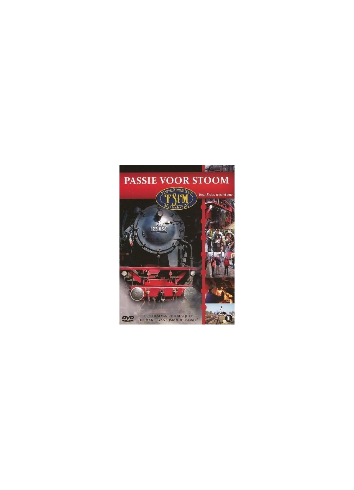 DVD-hoes met een trein en tekst 'Passie voor stoom'. Nederlandse documentaire over treinen.