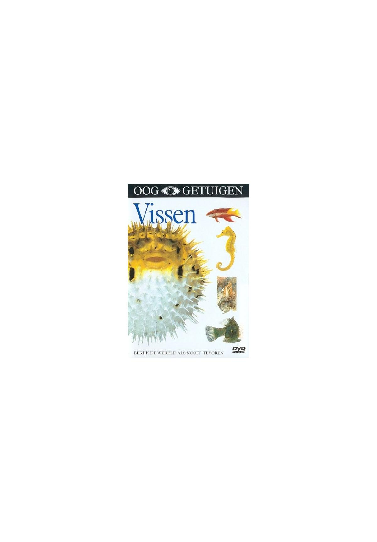 DVD-hoes: afbeeldingen van vissen. Titel: Oog Getuigen Vissen. Verschillende zeedieren worden getoond.