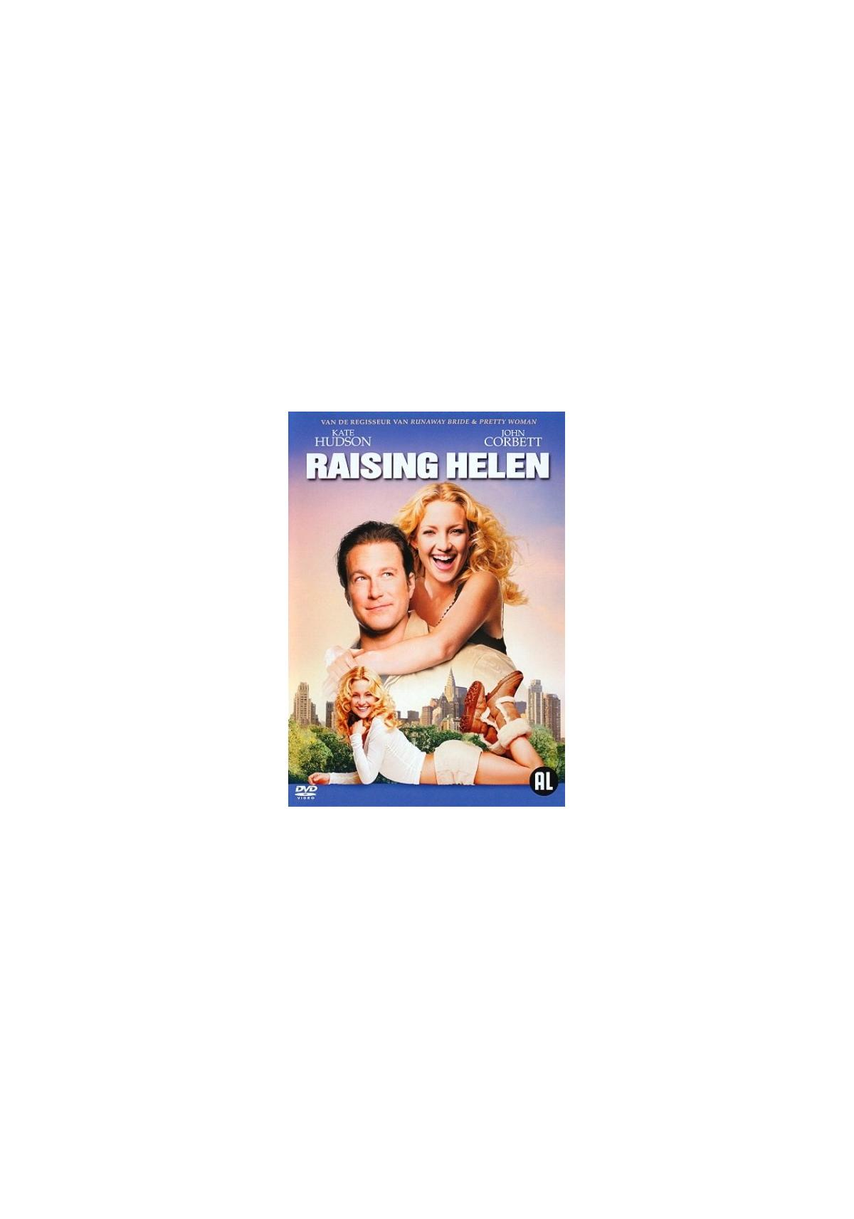 DVD-hoes van Raising Helen. Een man en een vrouw omhelzen elkaar op de hoes van een dvd.