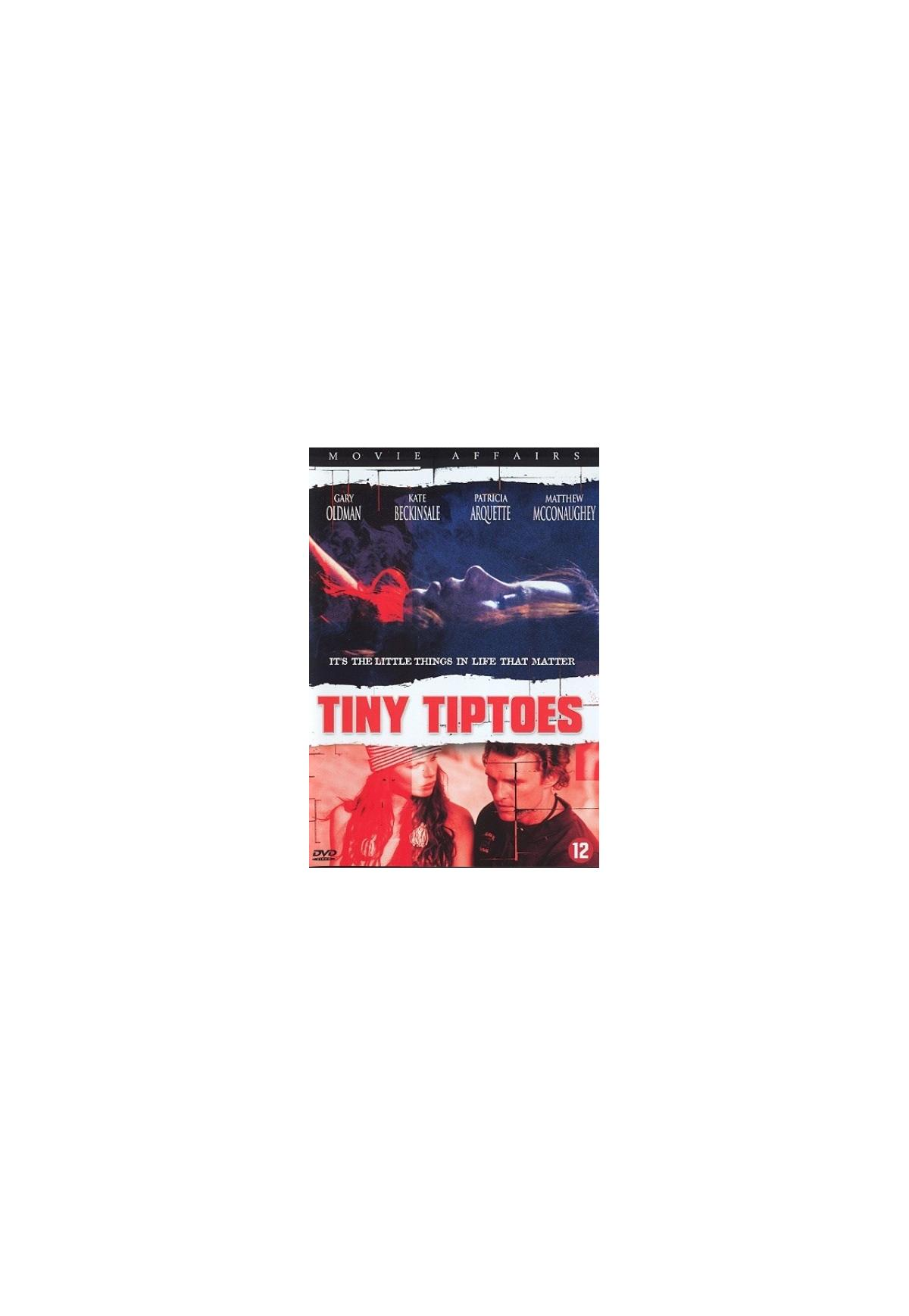 DVD-hoes met een koppel en de titel 'Tiny Tiptoes'. Bevat de titel 'Movie Affairs'.