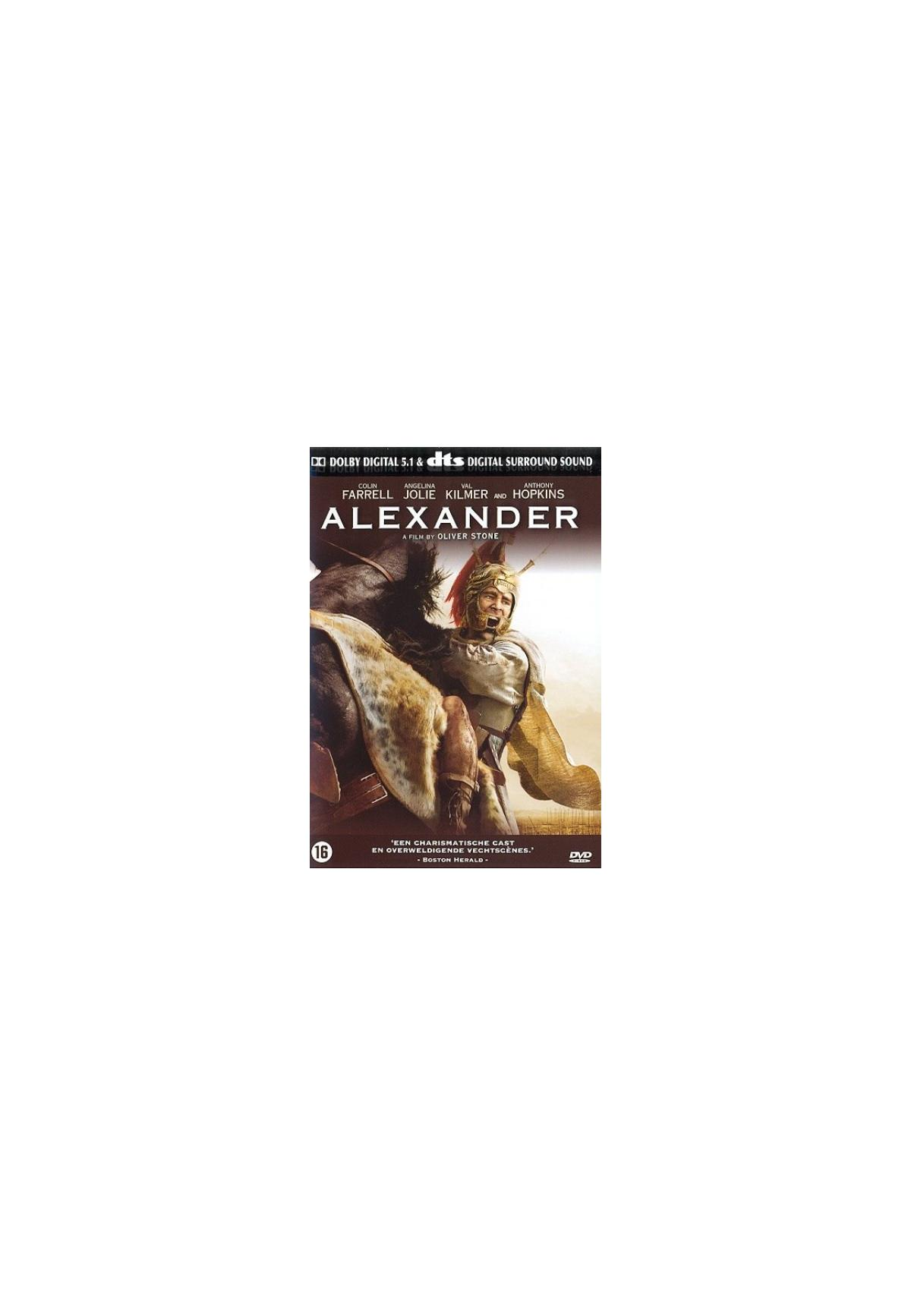 Couverture DVD du film 'Alexandre'. Avec Colin Farrell, Angelina Jolie et Anthony Hopkins.
