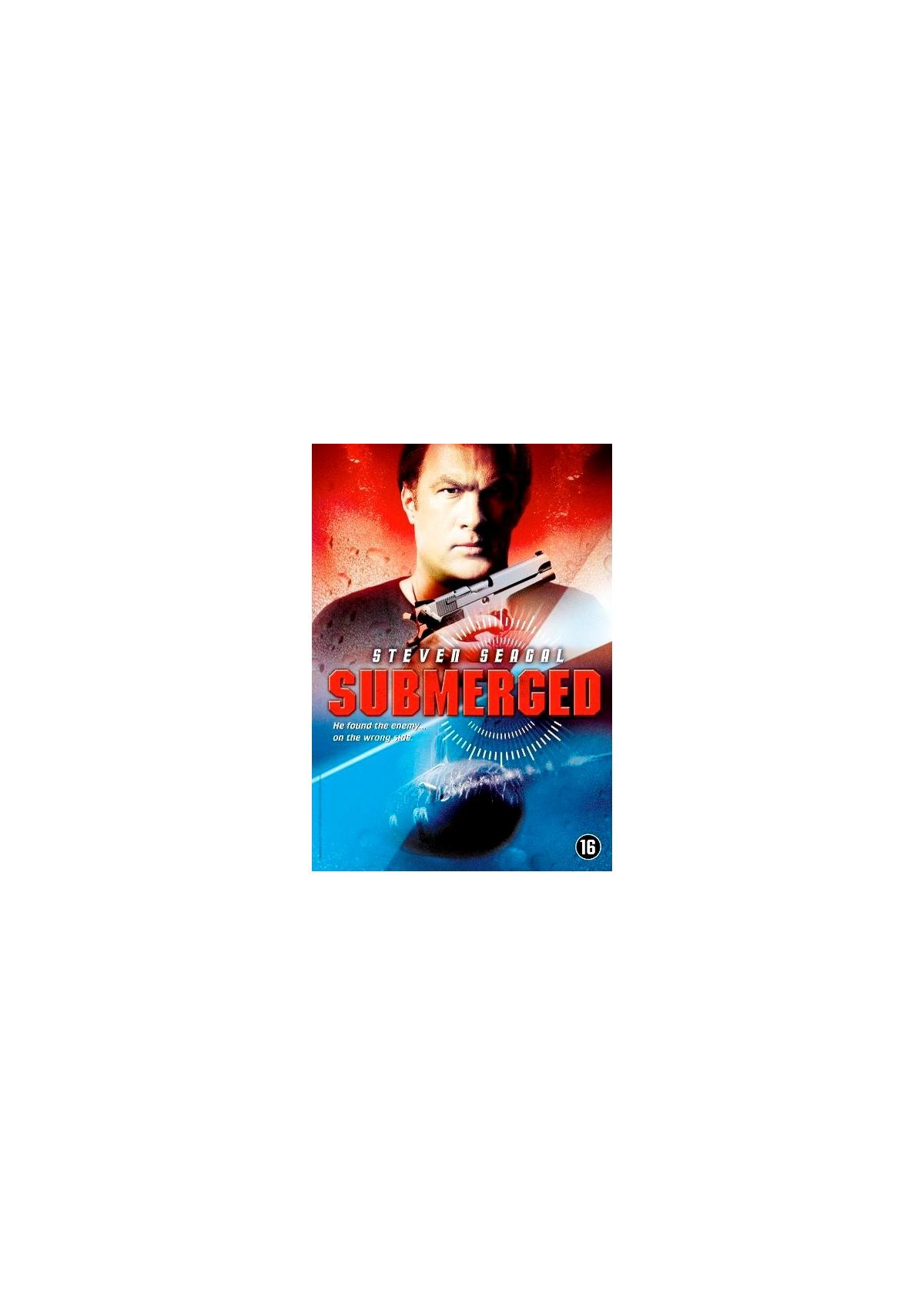 Affiche de film : Steven Seagal tenant une arme. Titre : Submerged.