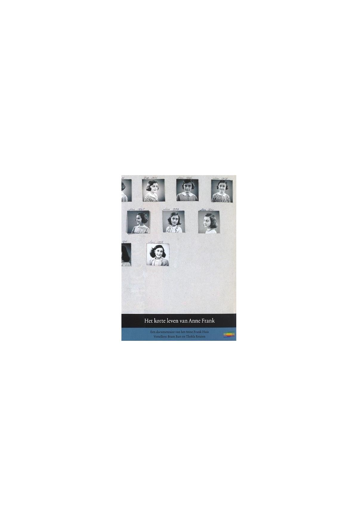 Couverture de livre avec Anne Frank et plusieurs photos d'elle, en néerlandais.