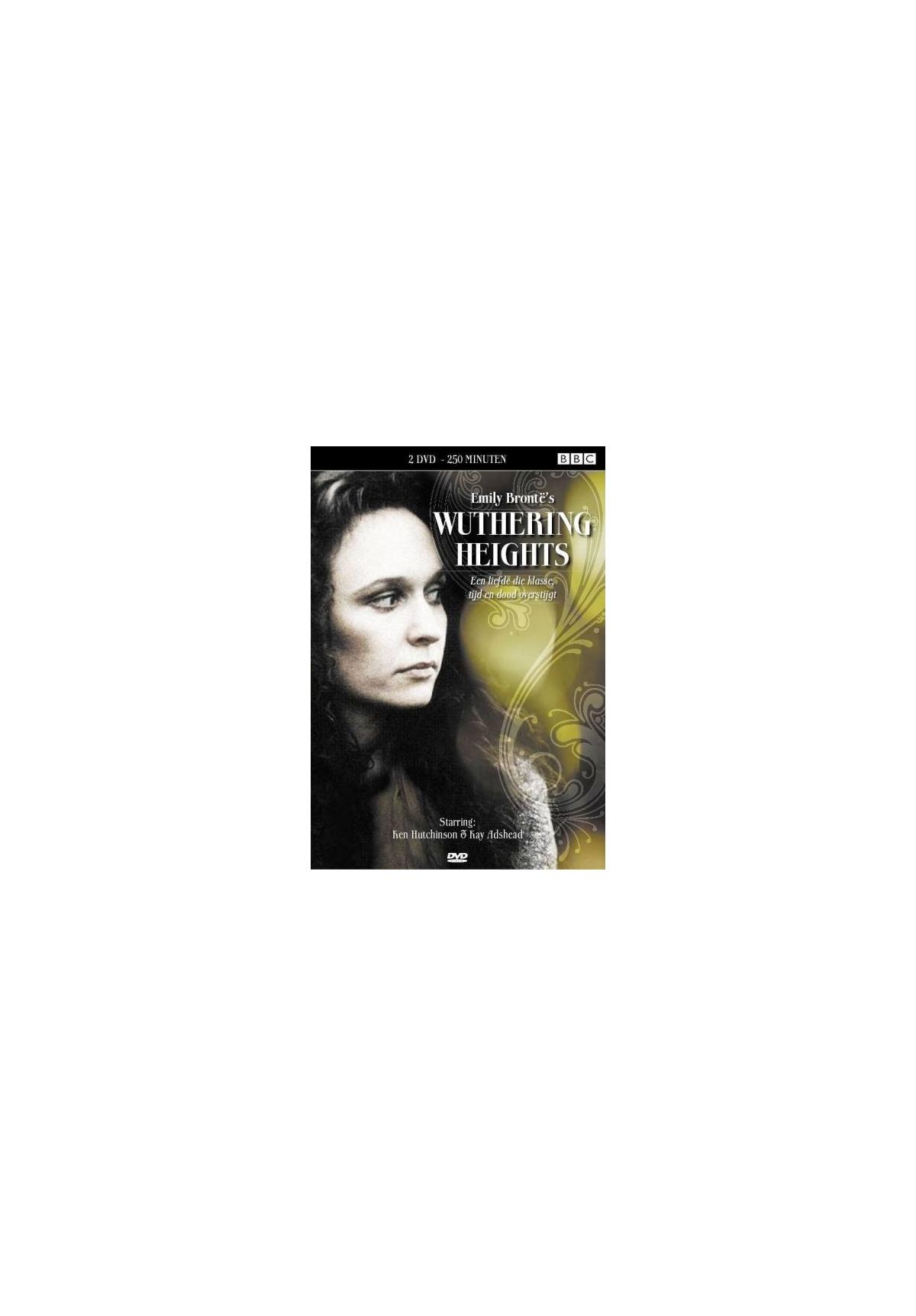 Couverture DVD de Wuthering Heights avec le visage d'une femme. Fond sombre avec texte et logo.
