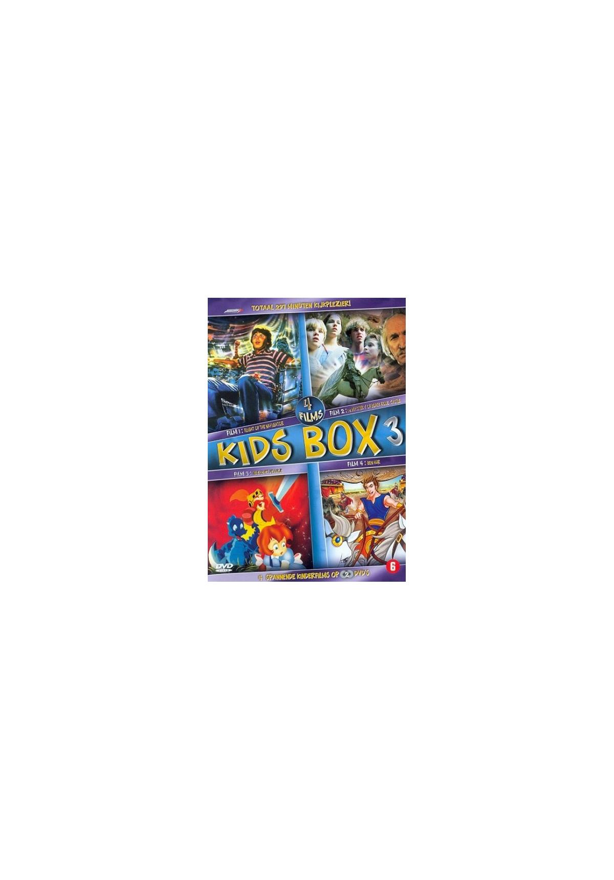 Kids Box 3 filmposter met cartoon- en live-actionbeelden, met meerdere personages.