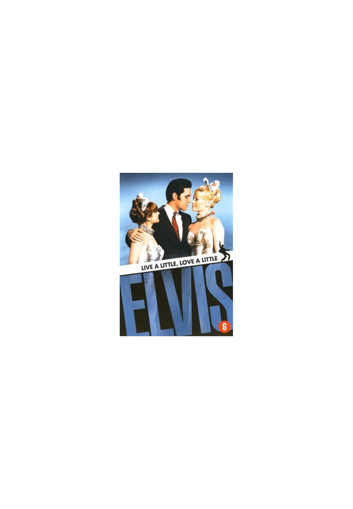 Affiche de film avec Elvis et deux femmes, le titre est 'Live a Little, Love a Little'.