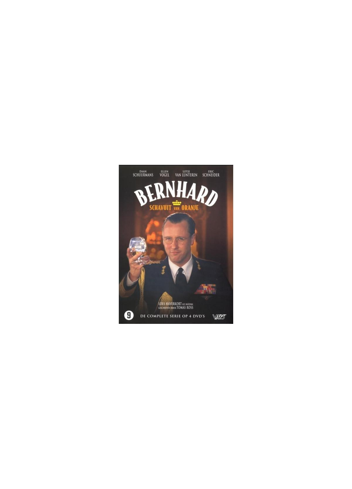 Couverture DVD : Homme en costume tenant un verre. Titre : Bernhard, Schavuit van Oranje.