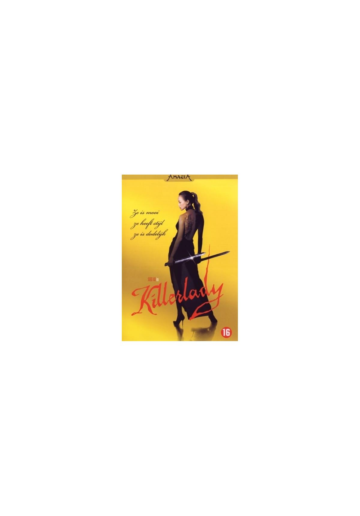 Couverture de film : Killerlady, avec une femme tenant des épées et du texte.