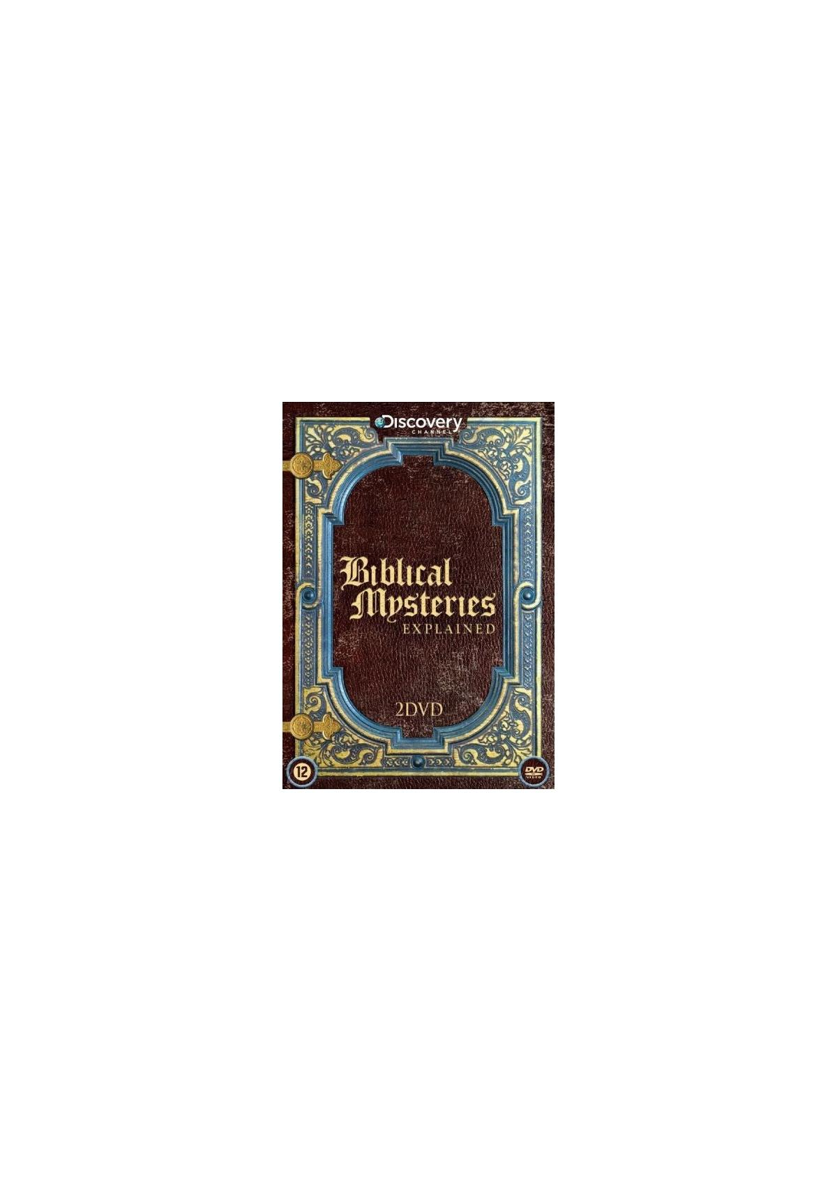 Couverture DVD : Biblical Mysteries Explained. Couverture marron avec lettrage doré et un logo.