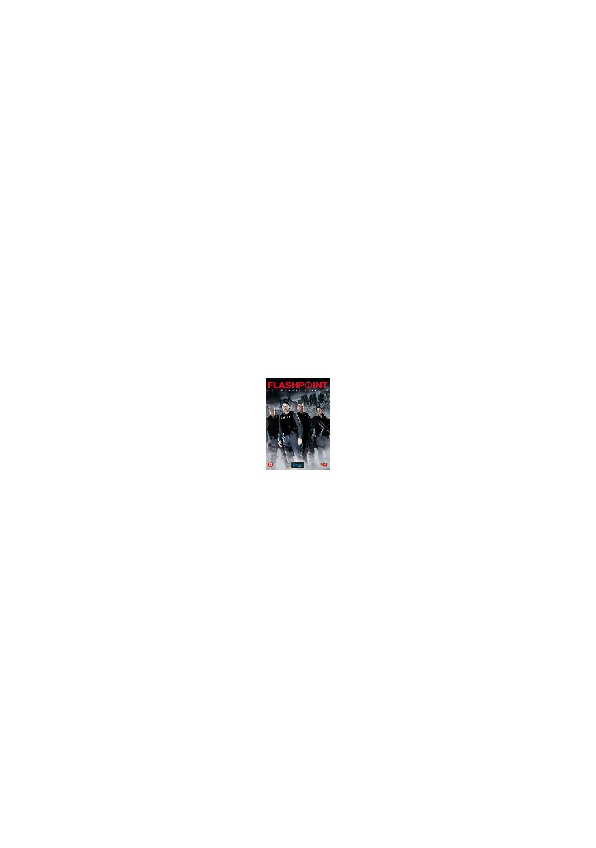 Couverture du DVD Flashpoint. Groupe de personnes courant avec un fond rouge et noir.