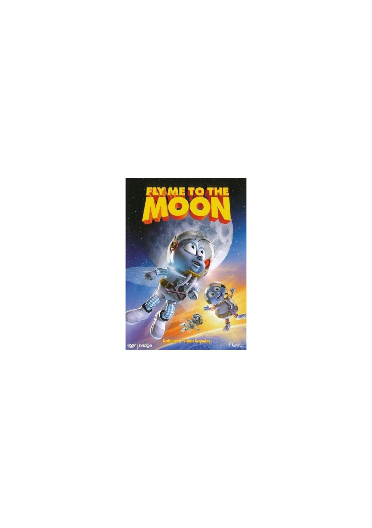 Couverture DVD Fly Me to the Moon avec des astronautes de dessins animés et une lune.