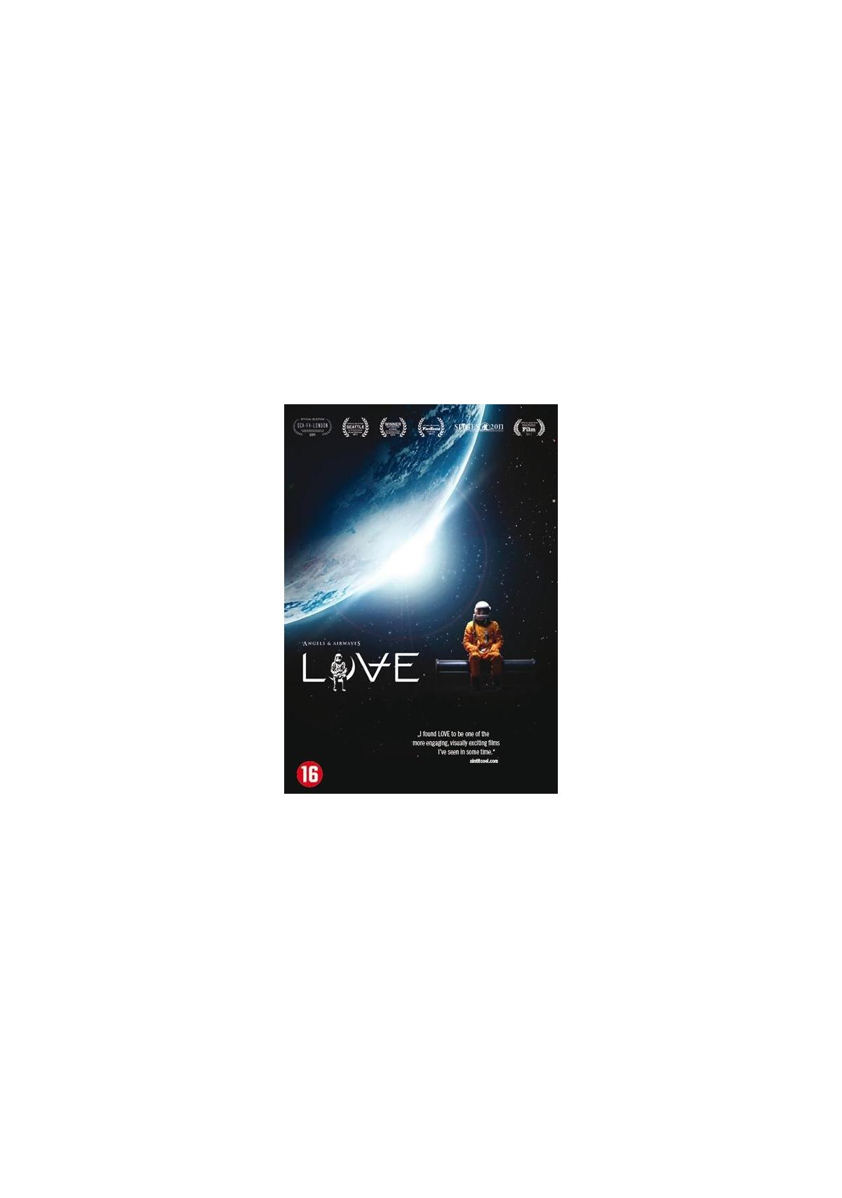 Filmposter. Astronaut zit op een platform. Aarde en ruimte op de achtergrond.
