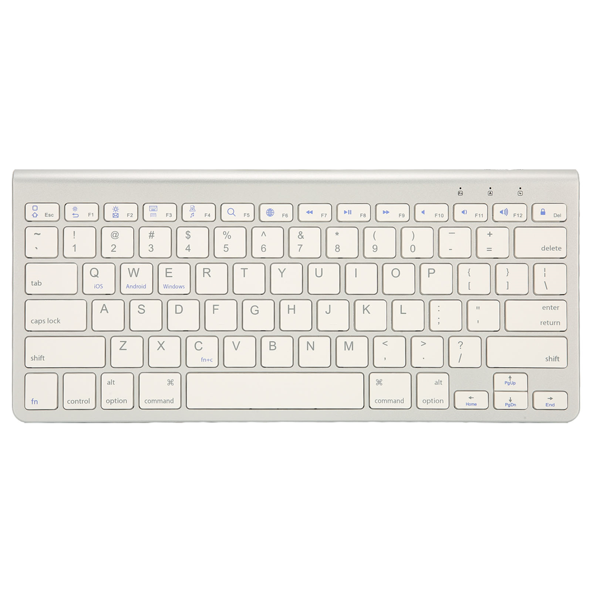 Weiße und silberne Tastatur mit vielen Tasten.