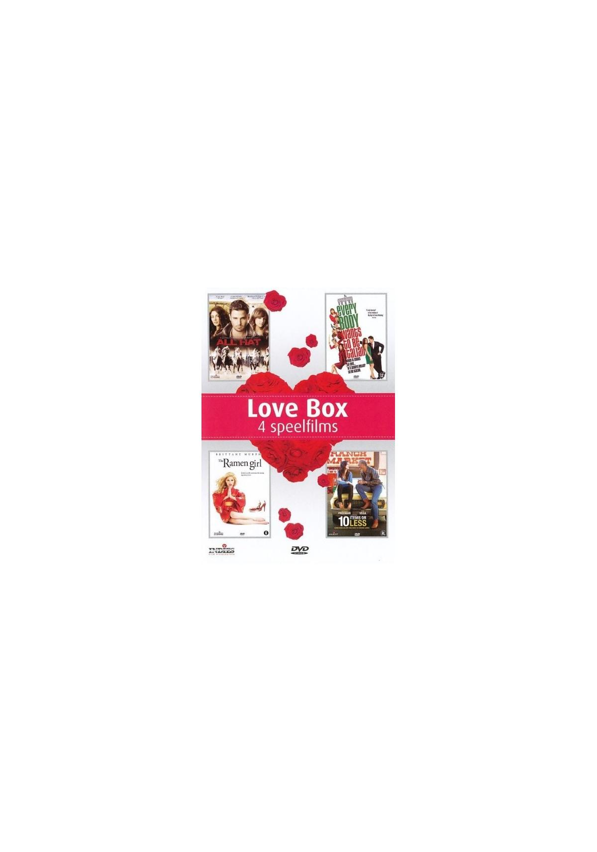 Couverture de DVD avec quatre affiches de films, le titre est 'Love Box'.