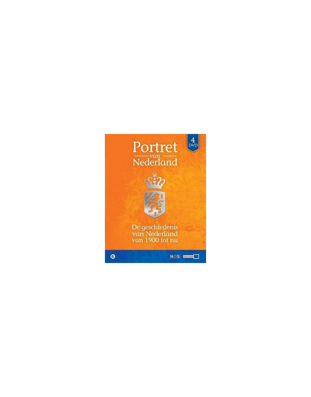 DVD-cover: Oranje achtergrond. Tekst 'Portret van Nederland' en een schild met kroon.