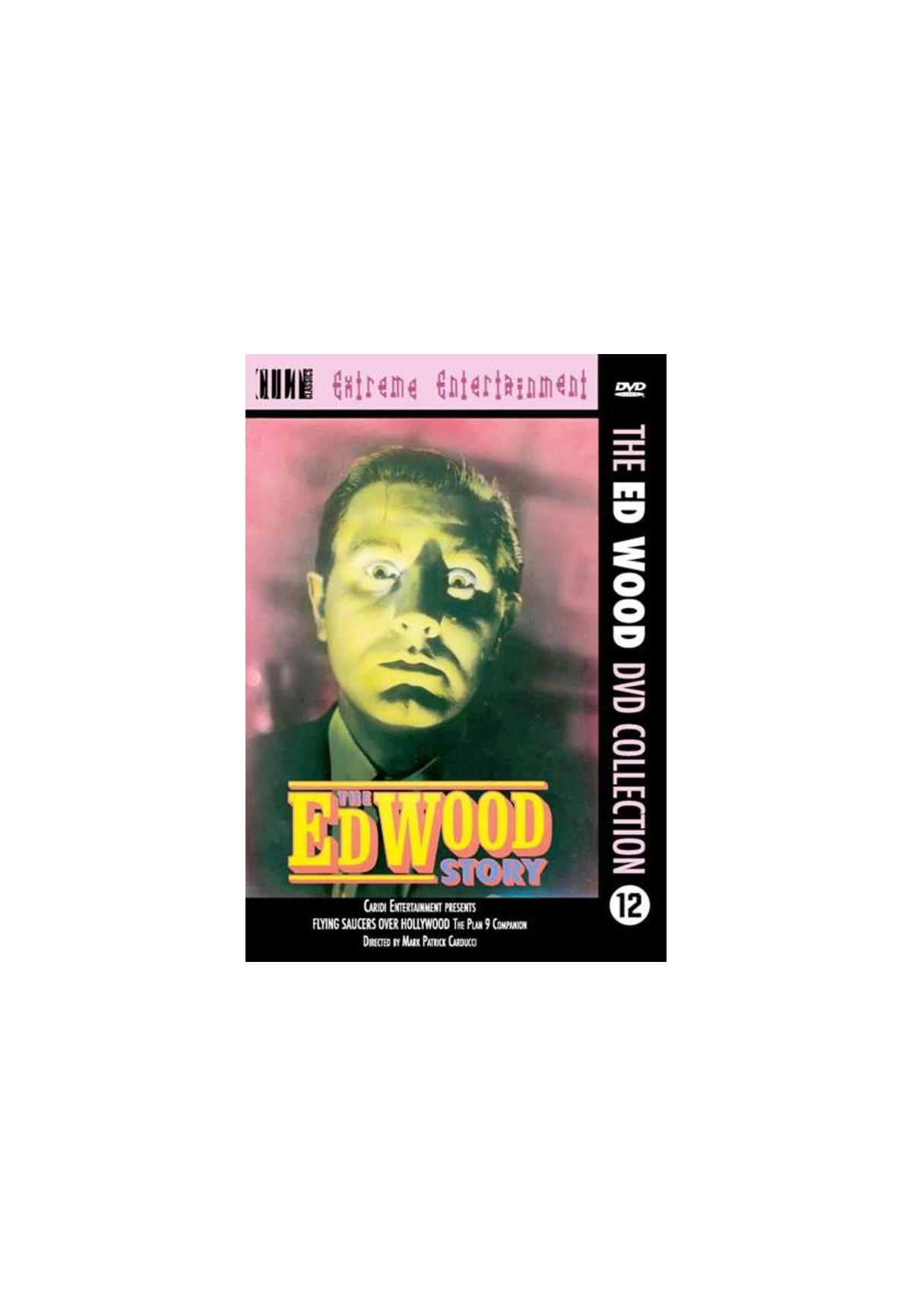 DVD-hoes: 'The Ed Wood Story' met een mannengezicht in het midden.