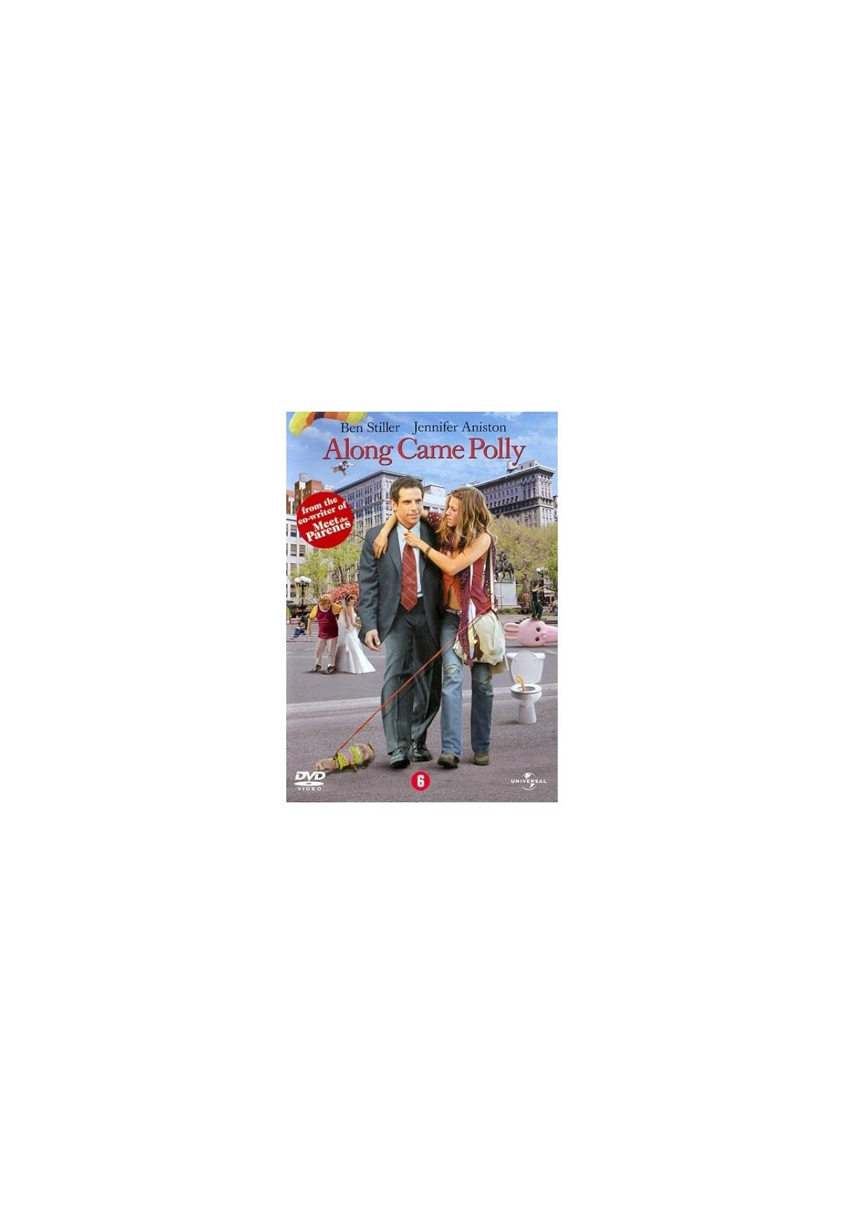 Couverture du film : Ben Stiller et Jennifer Aniston. Le titre 'Along Came Polly' est affiché. Scène de rue en arrière-plan.