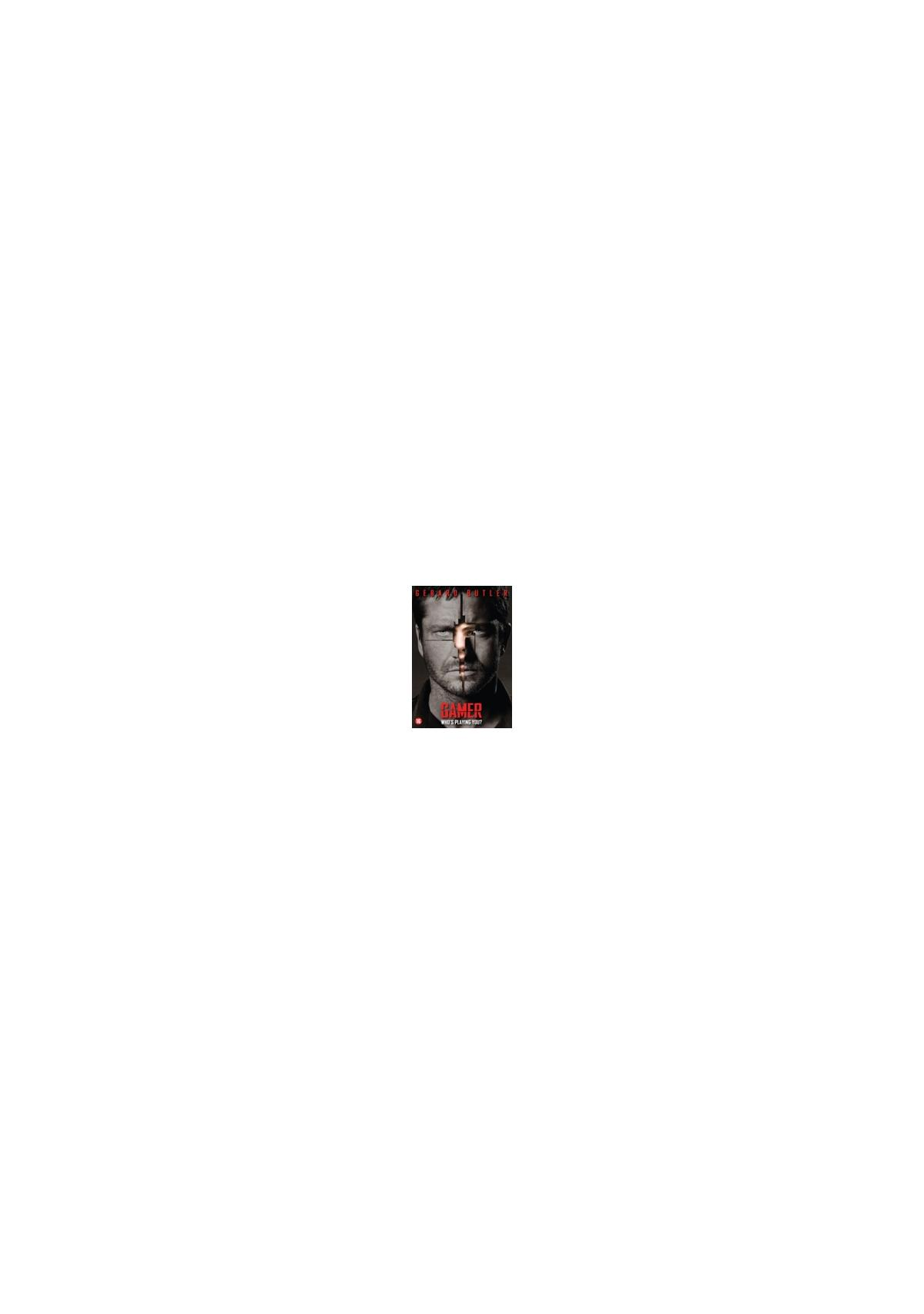 Filmposter van Gamer. Het gezicht van een man staat in het midden, met de titel erboven. Rood en zwart kleurenschema.