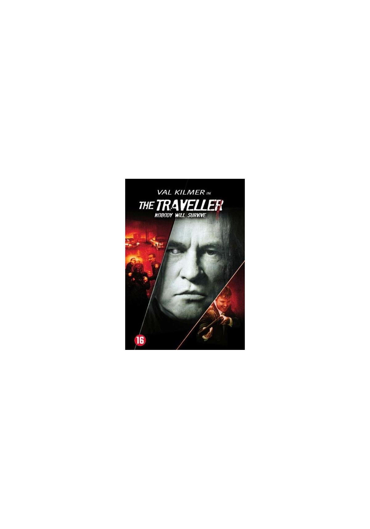 Filmposter voor 'The Traveller', met Val Kilmer. De poster is donker, met Kilmer's gezicht prominent.