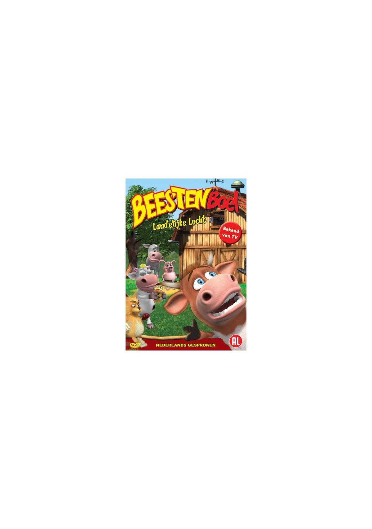 Jaquette DVD : 'Beestenboel' avec des animaux de dessins animés et une grange.