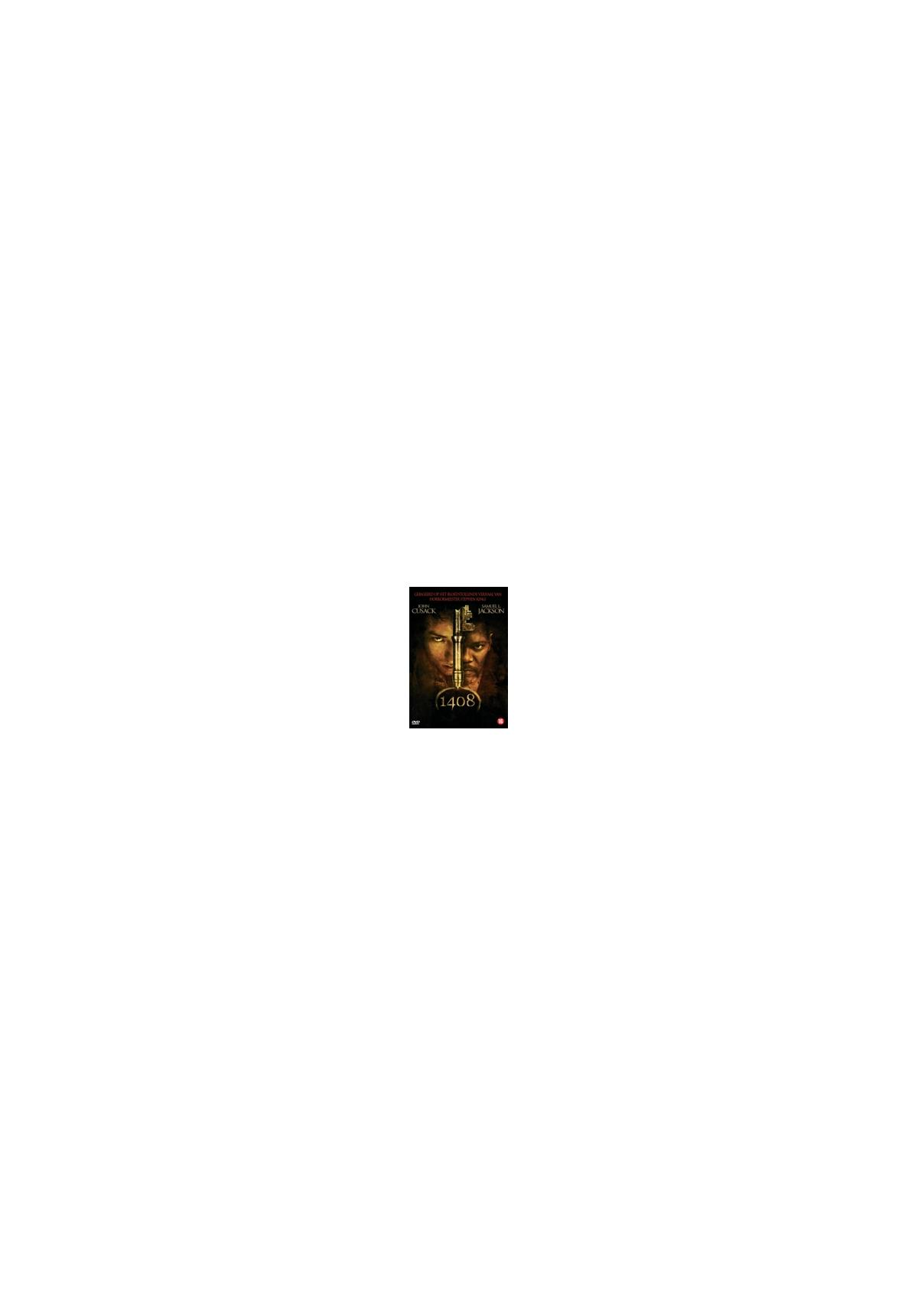 Couverture de film avec deux visages, titre '1408'.