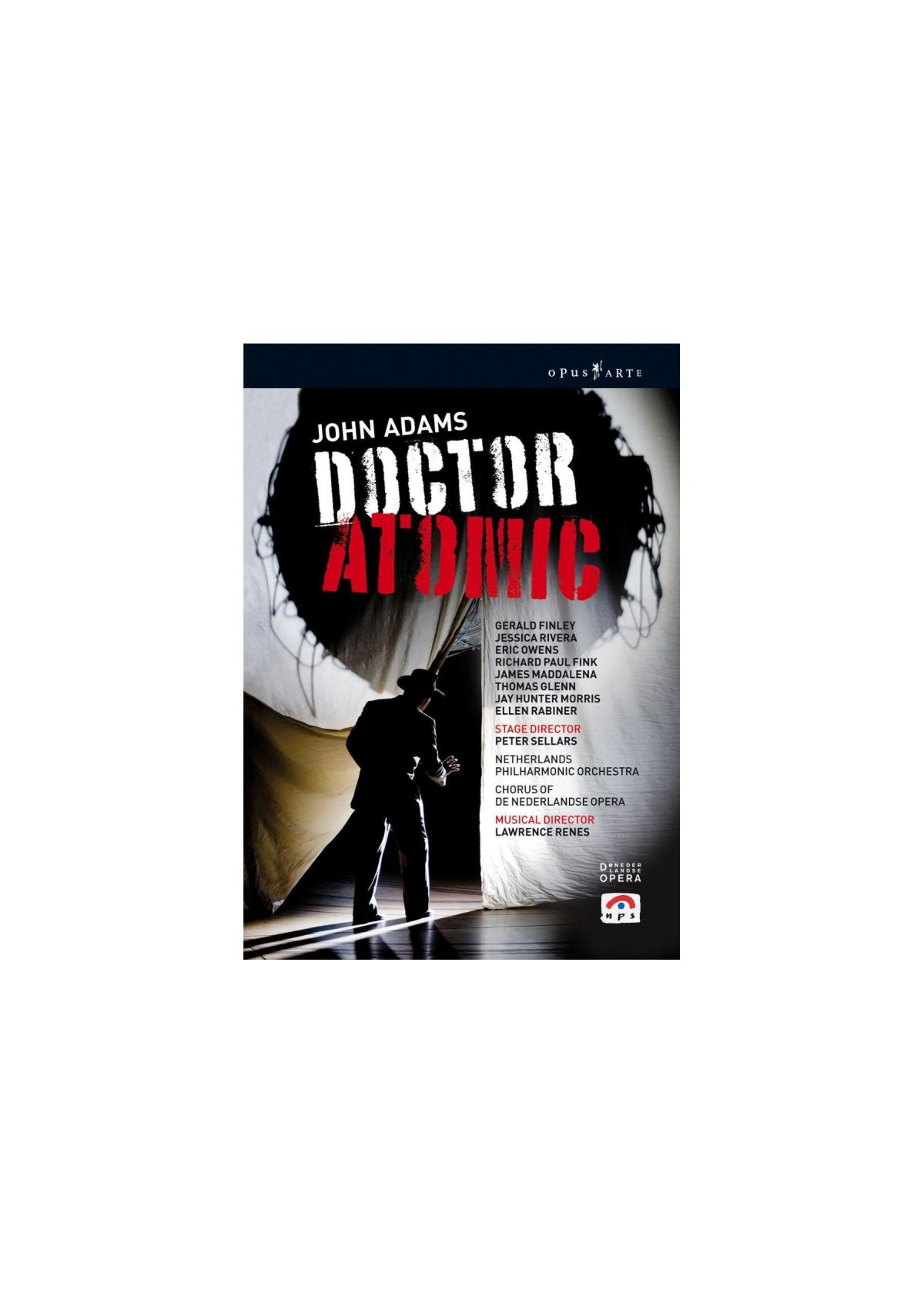Affiche d'opéra : Silhouette d'un homme, le titre est 'Doctor Atomic'.