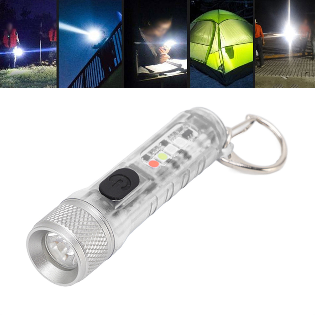 Eine kleine Taschenlampe wird in verschiedenen nächtlichen Umgebungen im Freien verwendet.