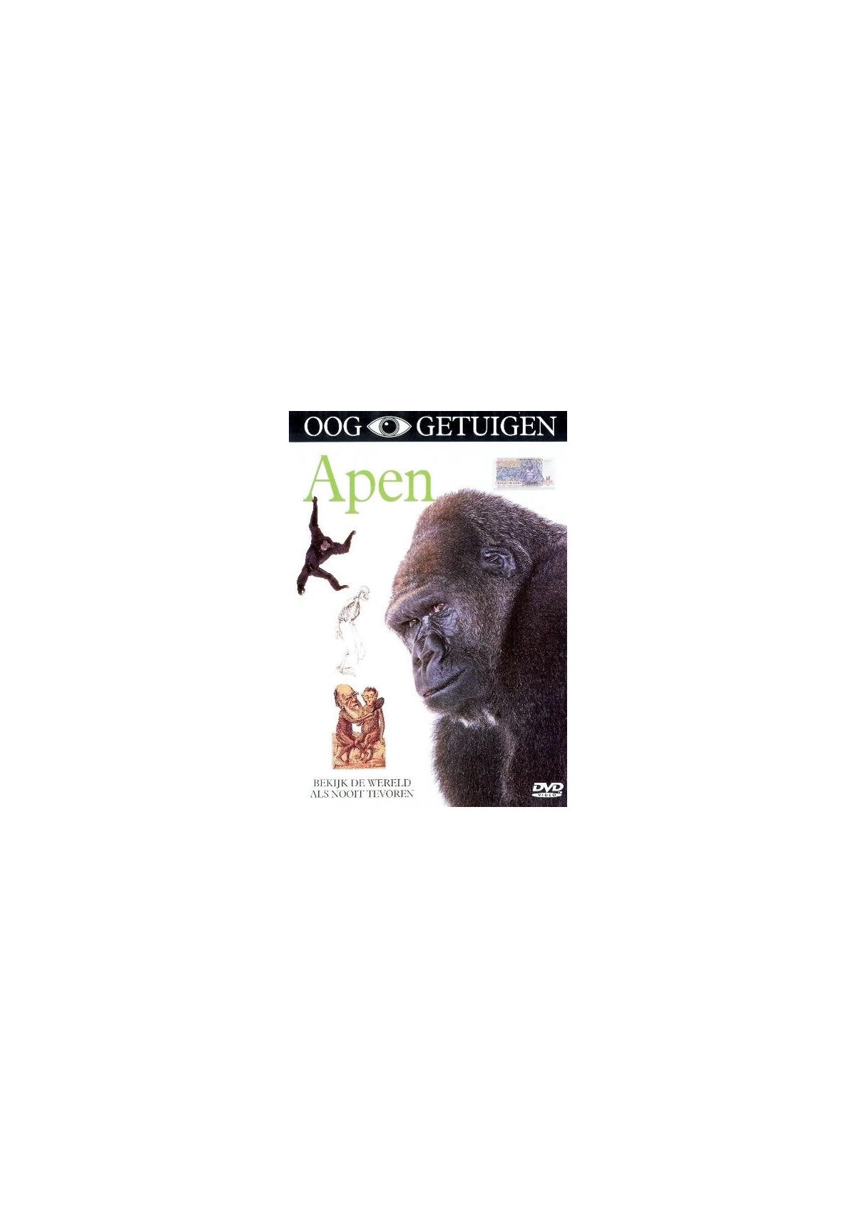 Een Nederlandse DVD-hoes van 'Apen'. Het toont een gorilla.