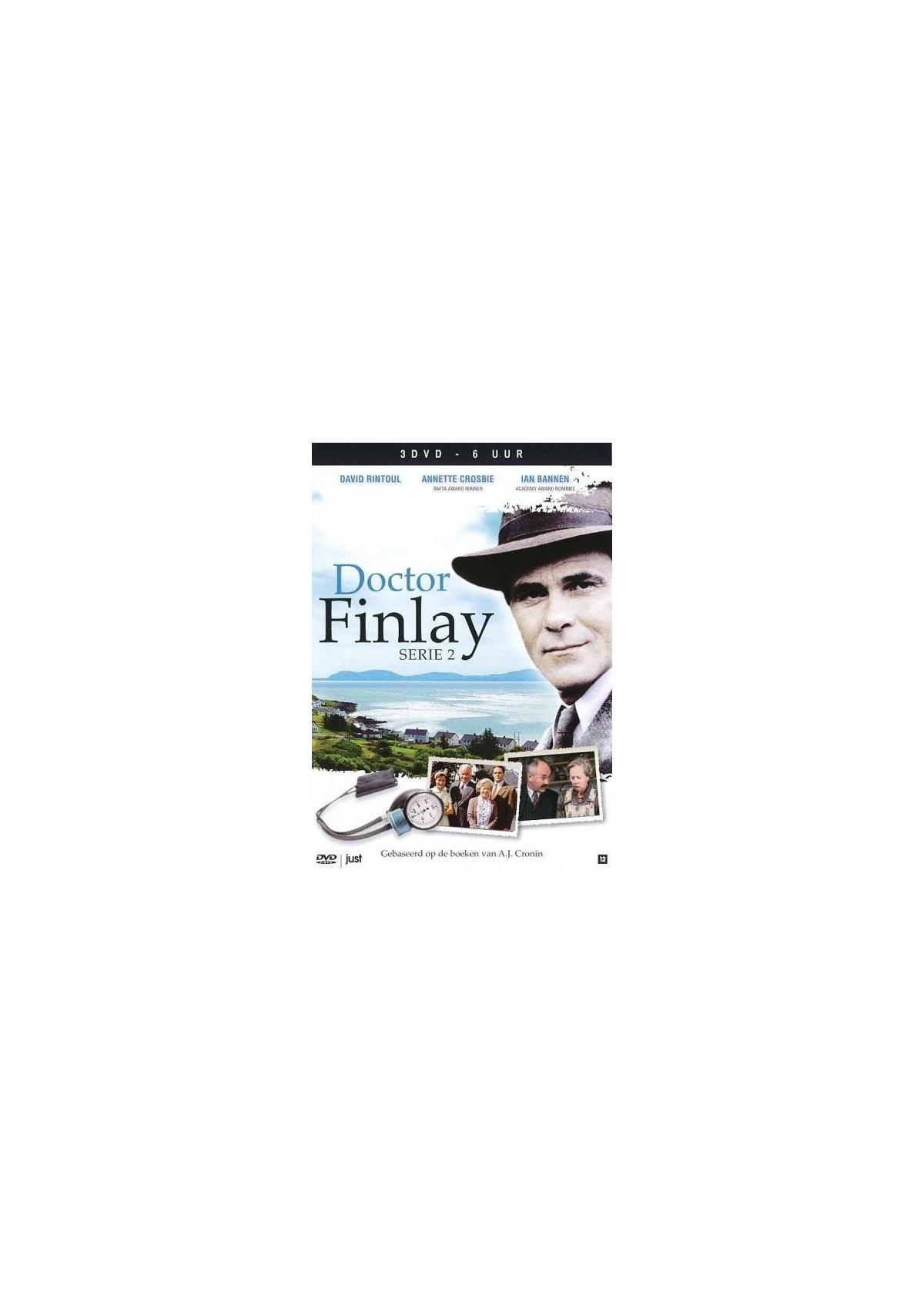 Couverture DVD pour 'Doctor Finlay'. Homme avec un chapeau et une photo de personnes.