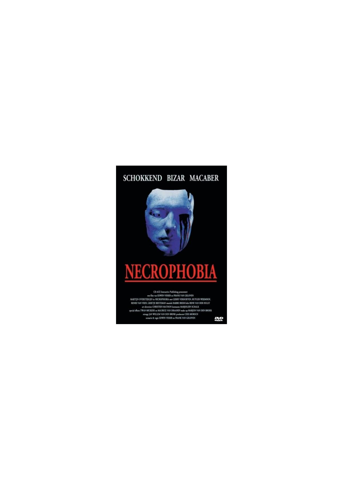 Affiche de film avec un visage bleu et le titre "Necrophobia".
