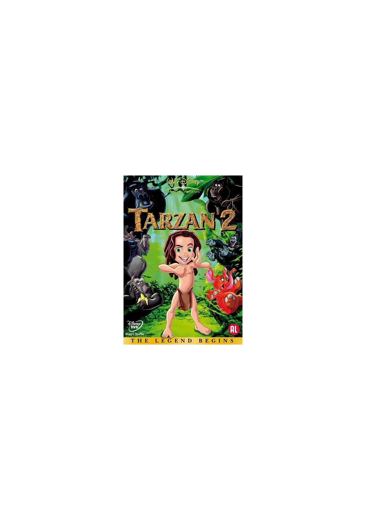 DVD-hoes. Tarzan 2 animatiefilmposter. Tarzan is het centrale personage.