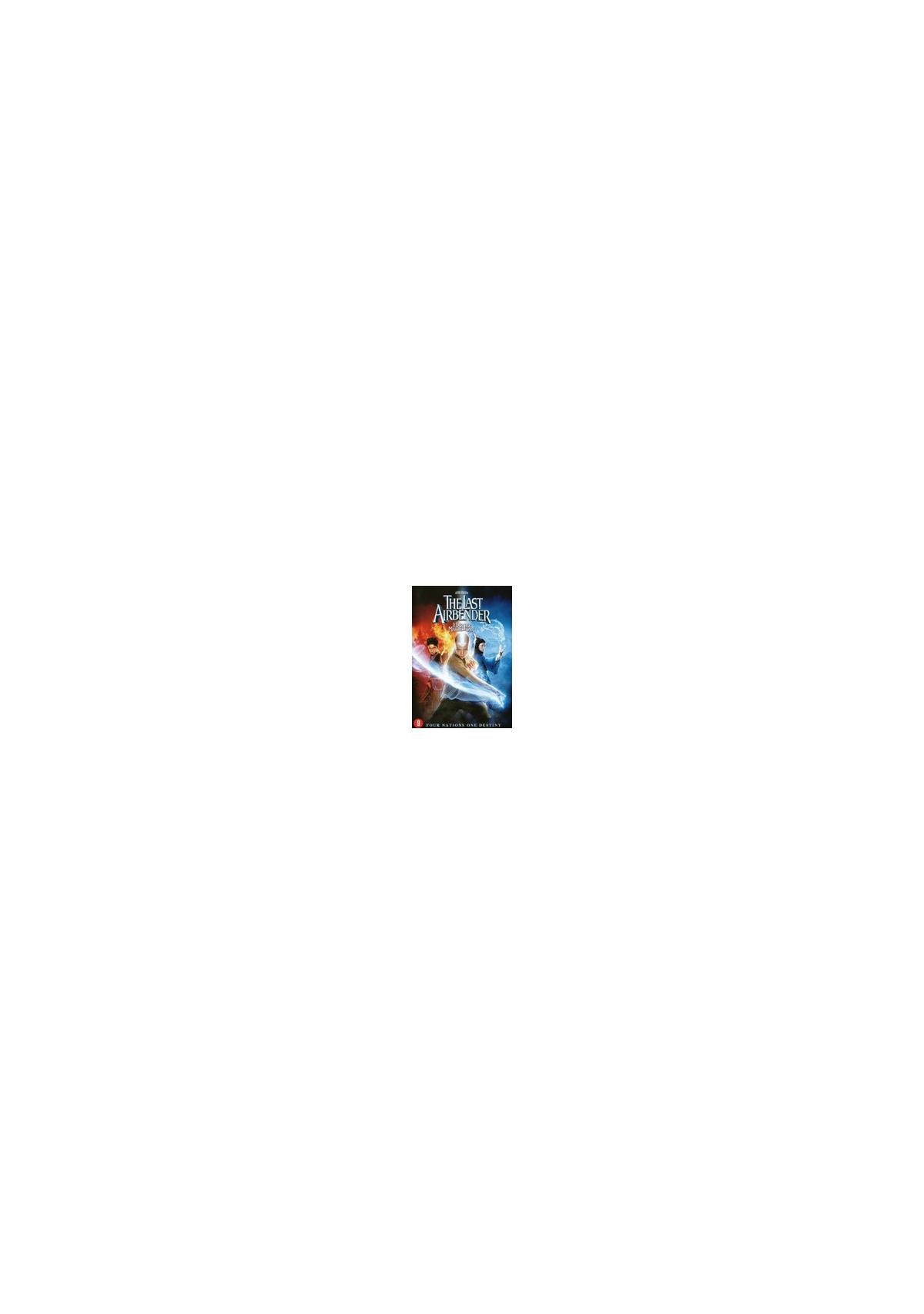 Filmposter: twee figuren met blauw licht. Tekst: The Last Airbender.