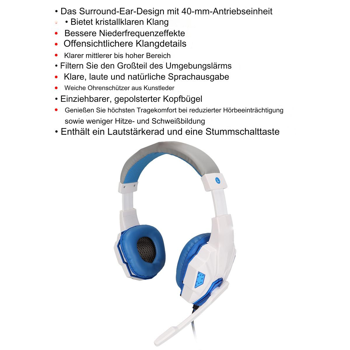 Schwarz-weiße Kopfhörer mit Mikrofon. Blaue und weiße Akzente. Isoliert.