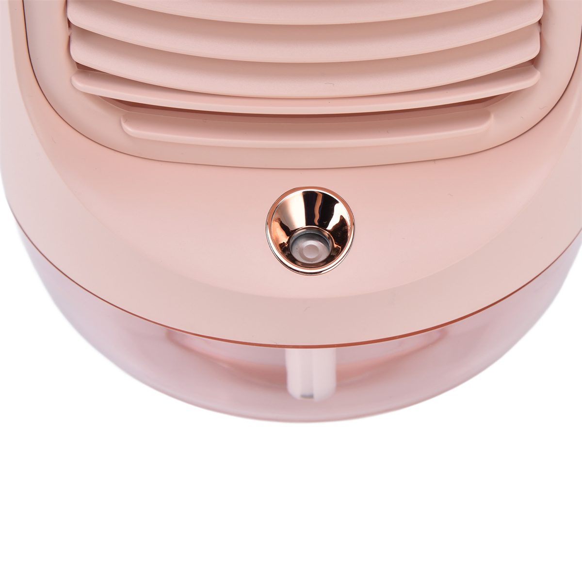Pinke Klimaanlage von oben. Ein rundes Gerät mit Luftschlitzen, Wassertank unten.
