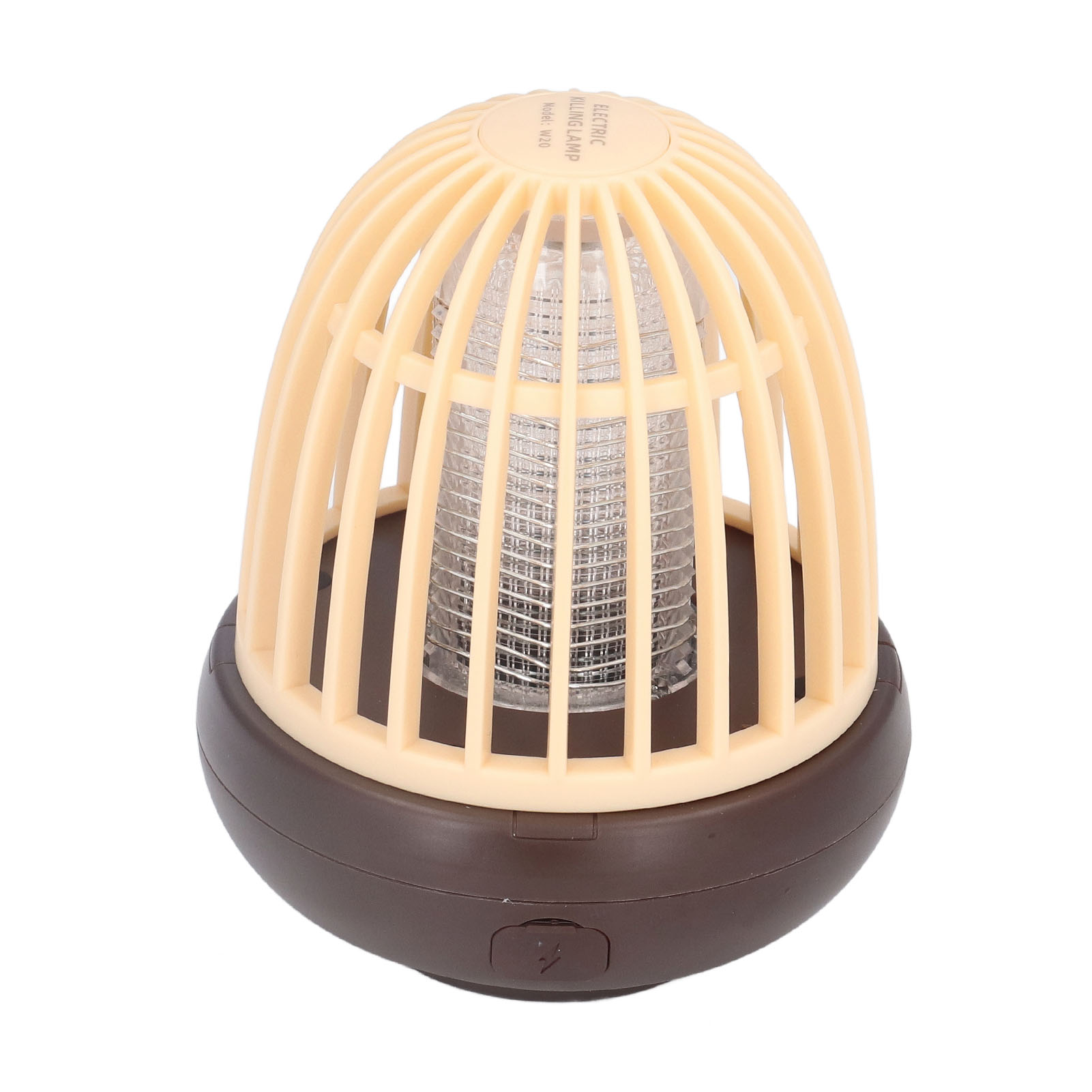 Elektrische Insektenvernichter-Lampe, beige und braun, isoliert auf weißem Grund.