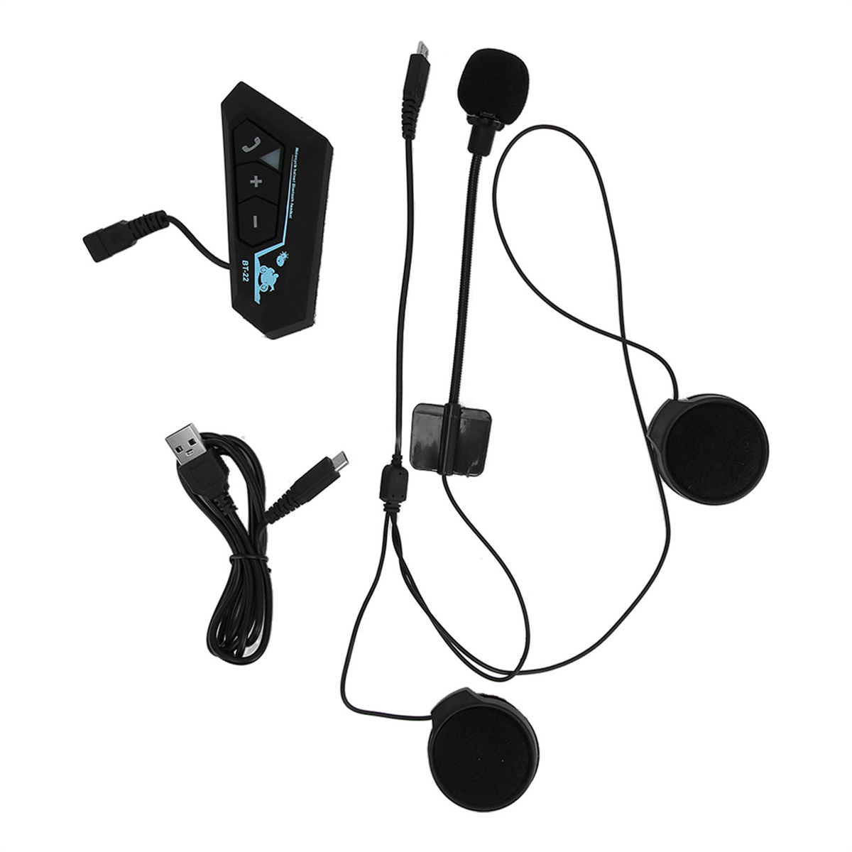 Bluetooth-Motorradhelm-Headset mit zwei Lautsprechern und einem Mikrofon. Schwarze Farbe.