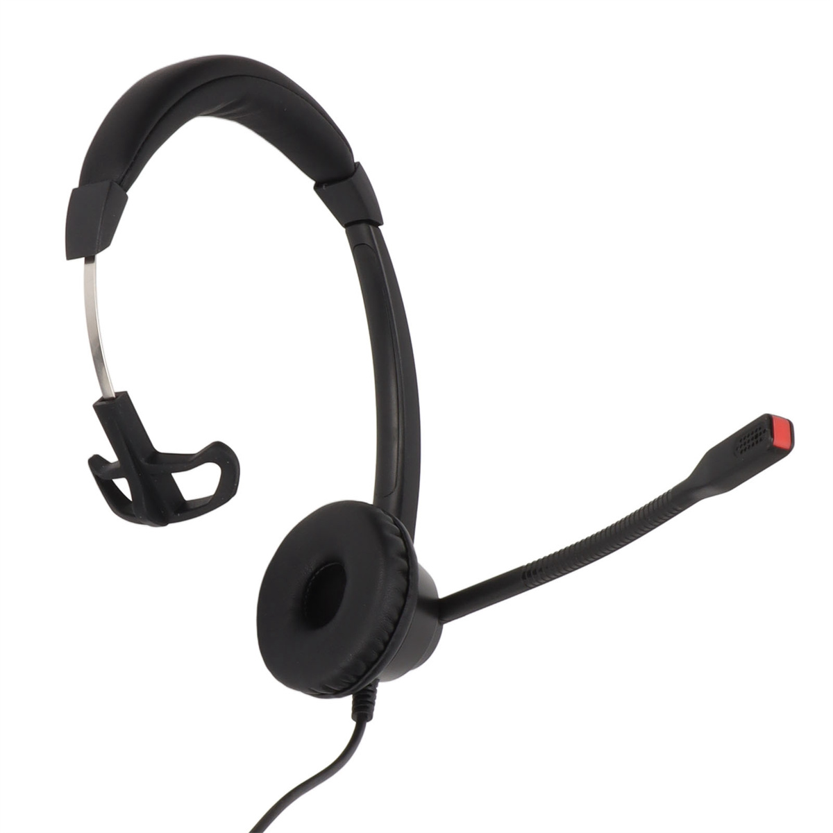 Schwarzes Headset mit Mikrofon. Es hat ein gebogenes Design und ist weiß isoliert.
