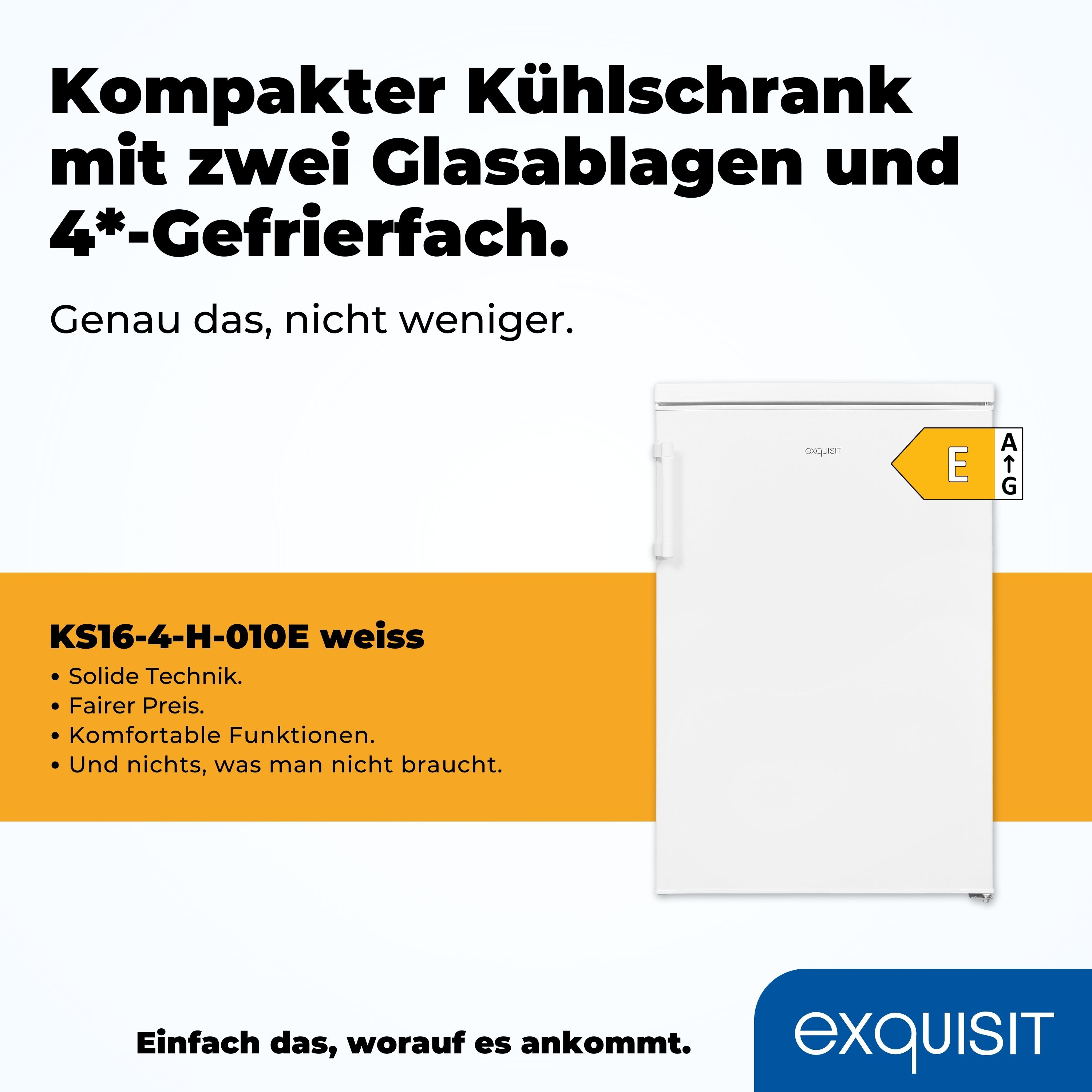 Ein weißer Kühlschrank mit sichtbarem Energielabel. Der Text auf der Seite des Kühlschranks ist auf Deutsch.