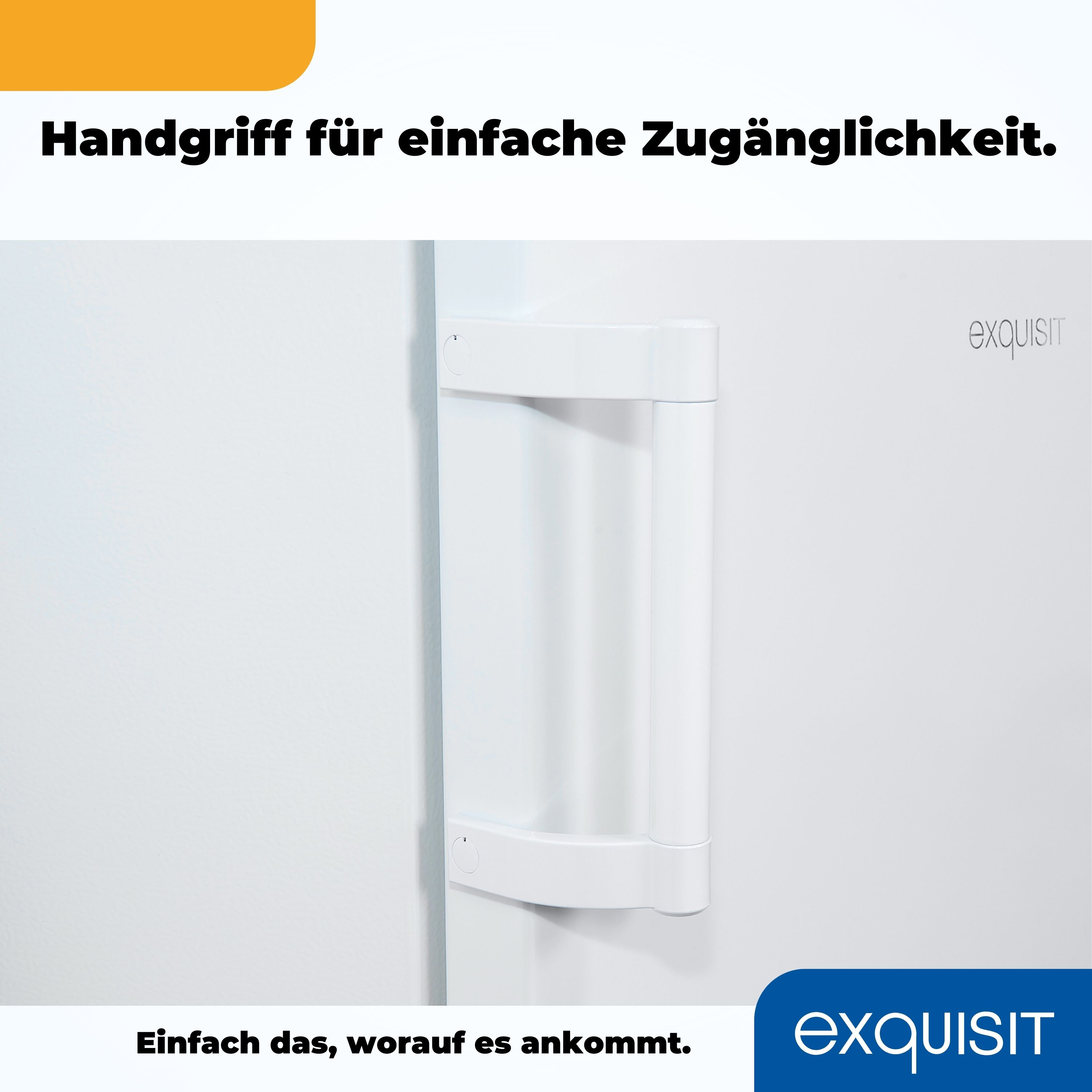 Weiße Kühlschranktür mit weißem Griff. Der Griff befindet sich in der Mitte.