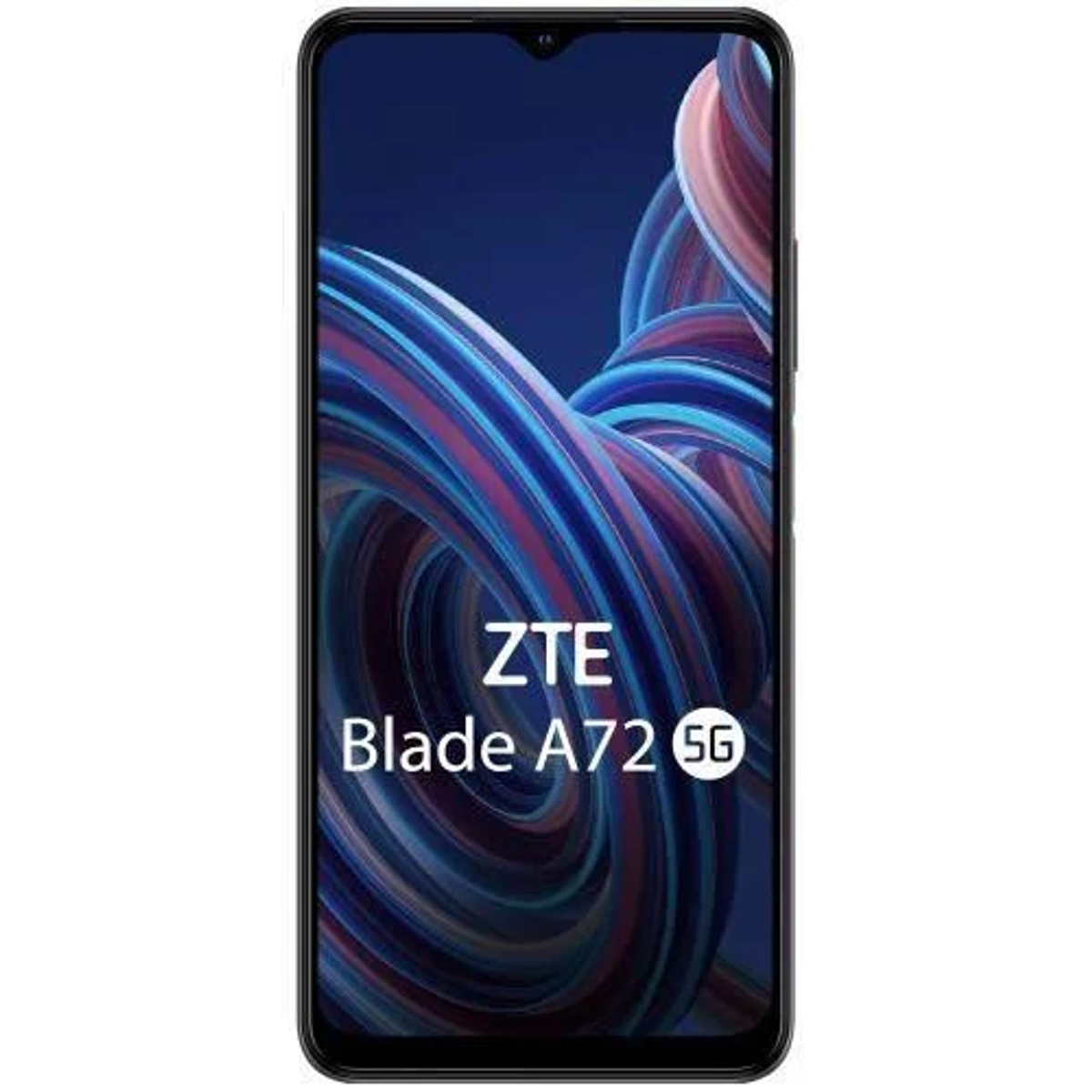 Czarny smartfon ZTE Blade A72 5G, wyświetlający na ekranie żywy, abstrakcyjny wzór.