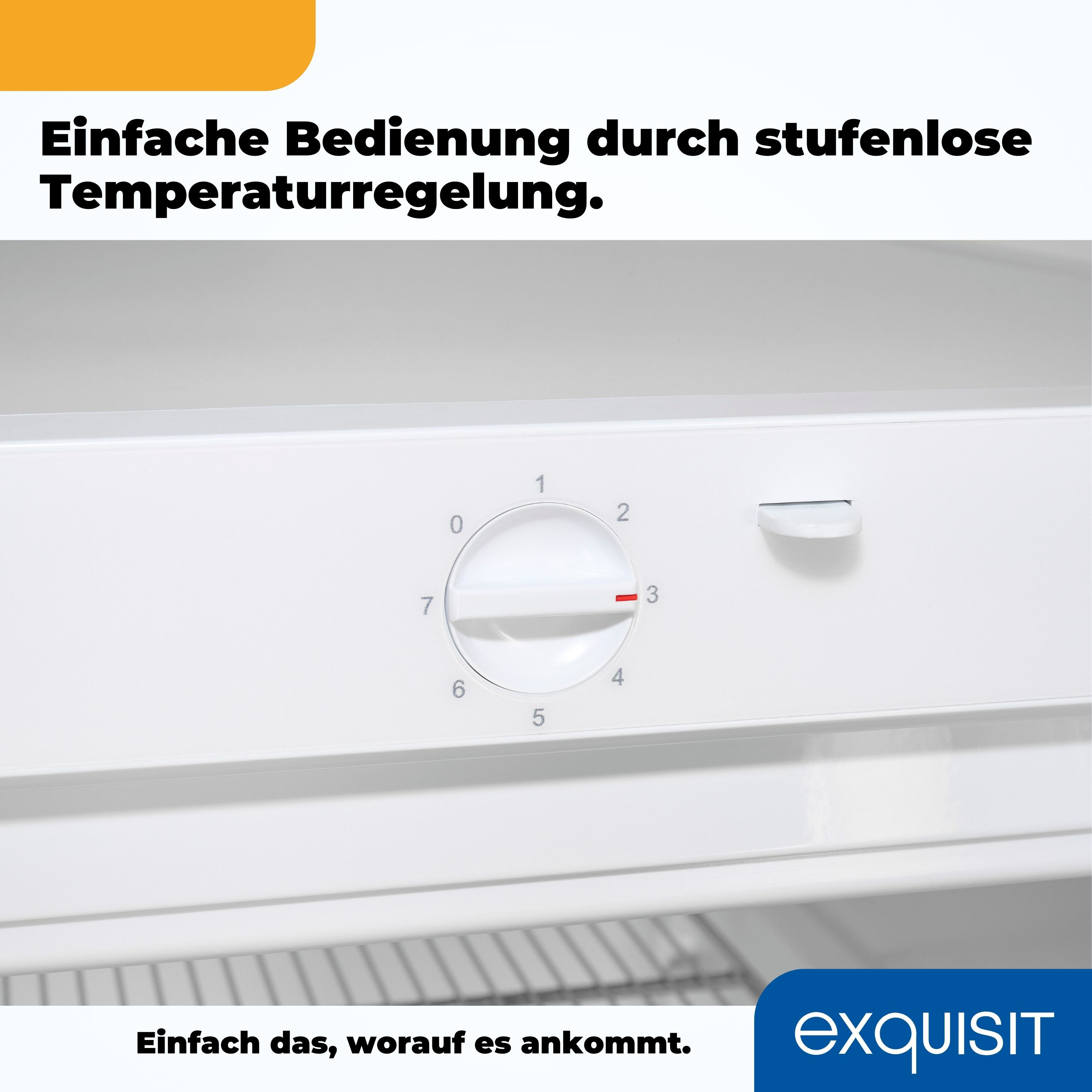 Weißes Gerät mit Temperaturregler. Text auf Deutsch.