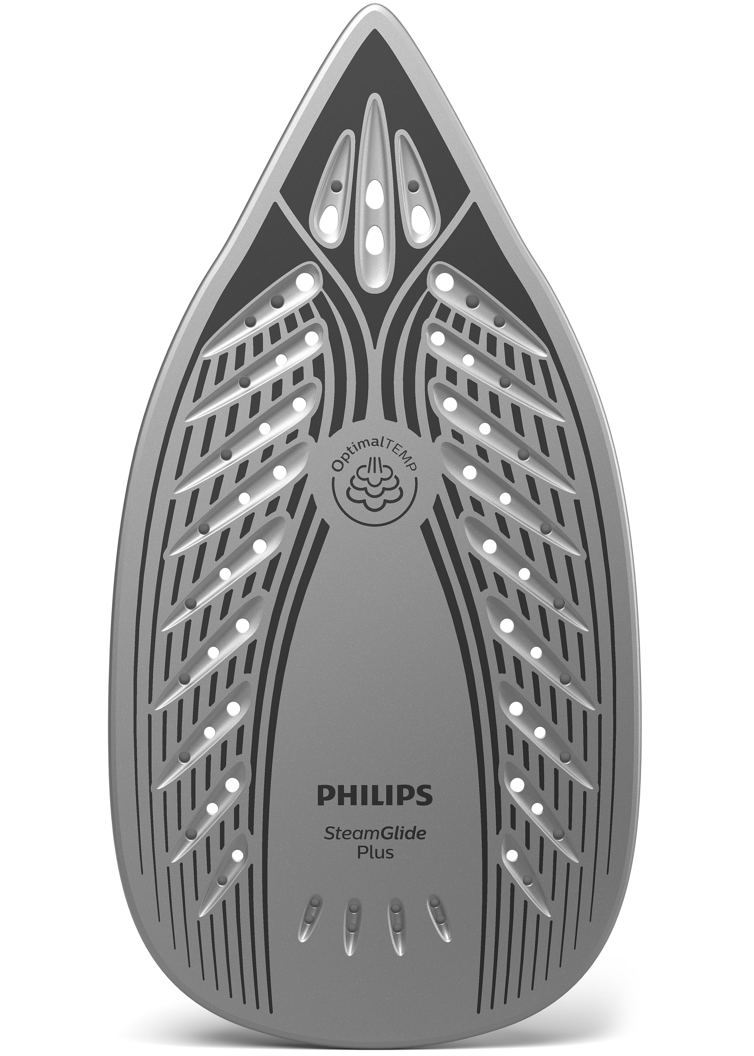 Stopa żelazka, widok od dołu, ze szczegółami projektu i marką Philips.