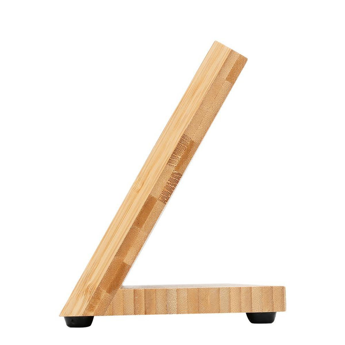 Abgewinkelter Holzständer auf weißem Hintergrund.