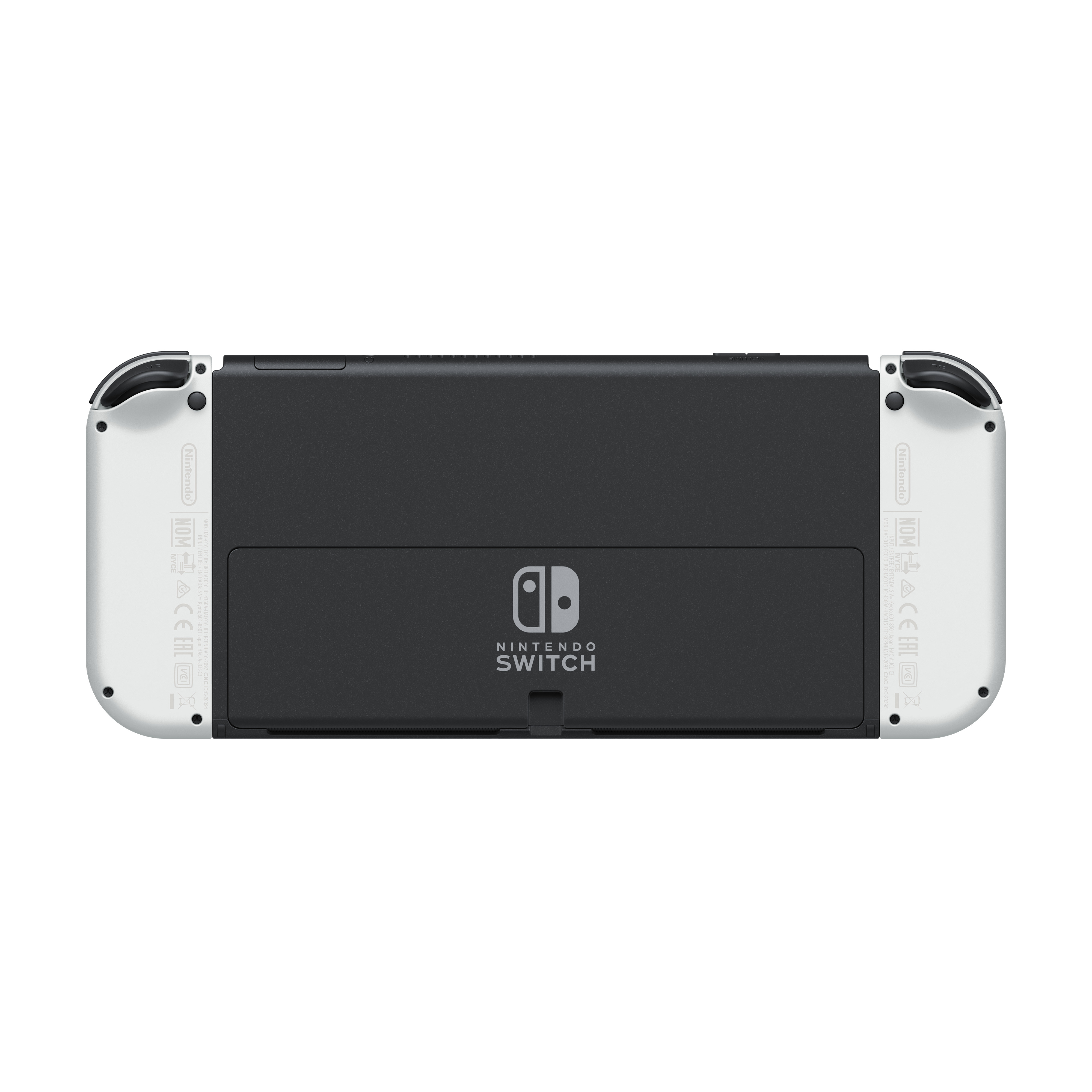 Rückansicht einer Nintendo Switch-Konsole mit schwarzer Mitte und weißen Seiten.